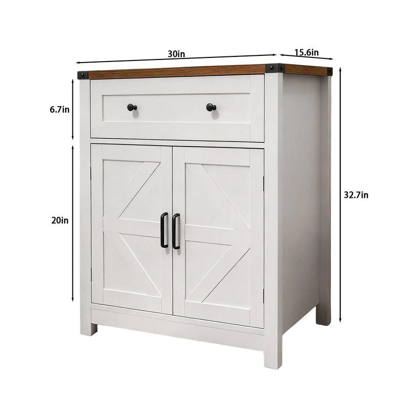 White & Wood-Grain Top Farmhouse Barn-Door Storage Cabinet by HouseOfZazla