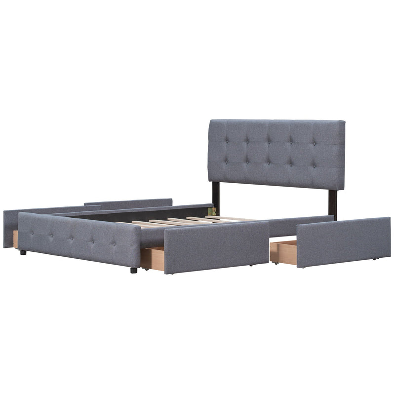 Upholstered Platform Bed With Classic Headboard And Drawers, No Box Spring Needed by HouseOfZazla