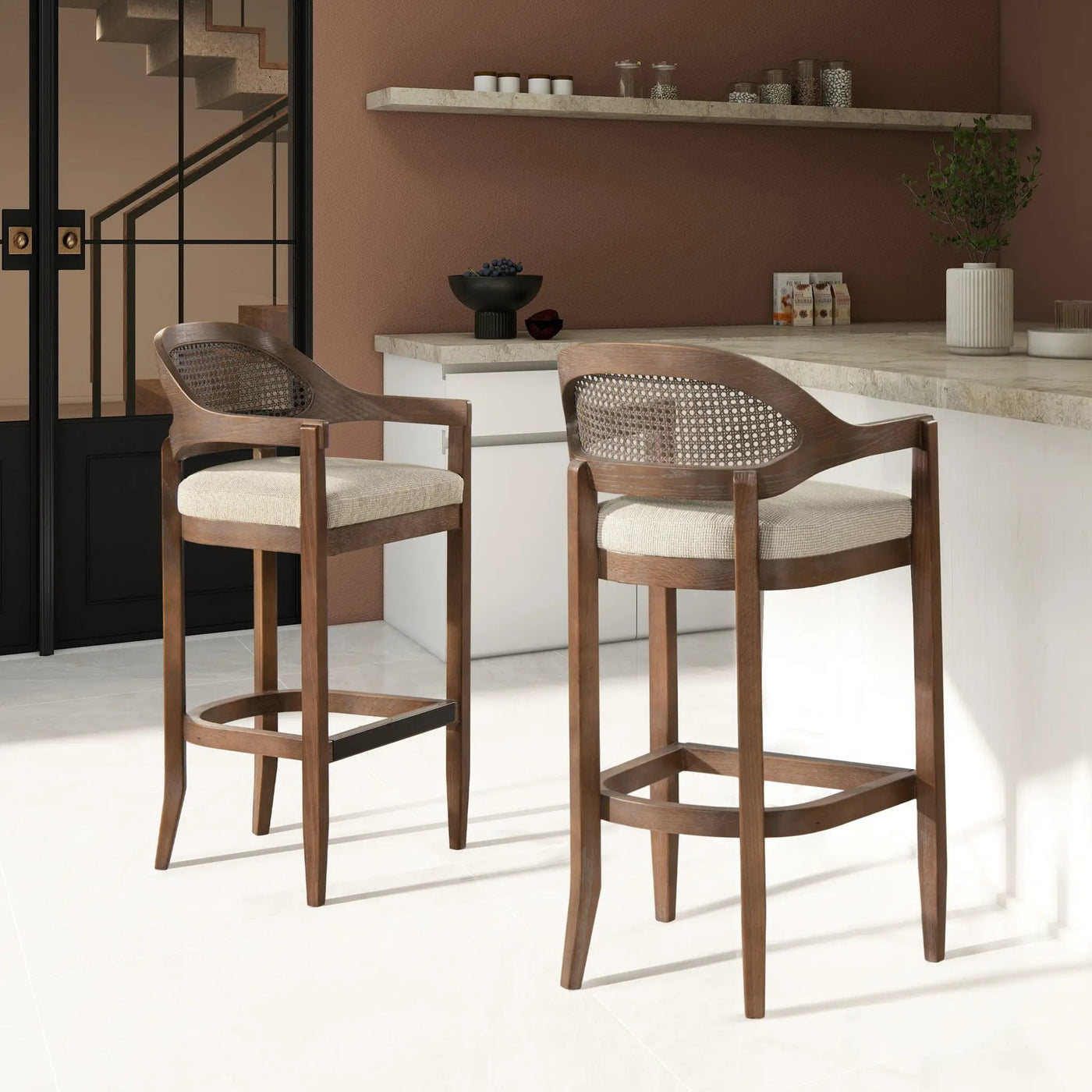 Americana - Mid-Century Modern Cane Back Counter Stool by Unique Piece Furniture