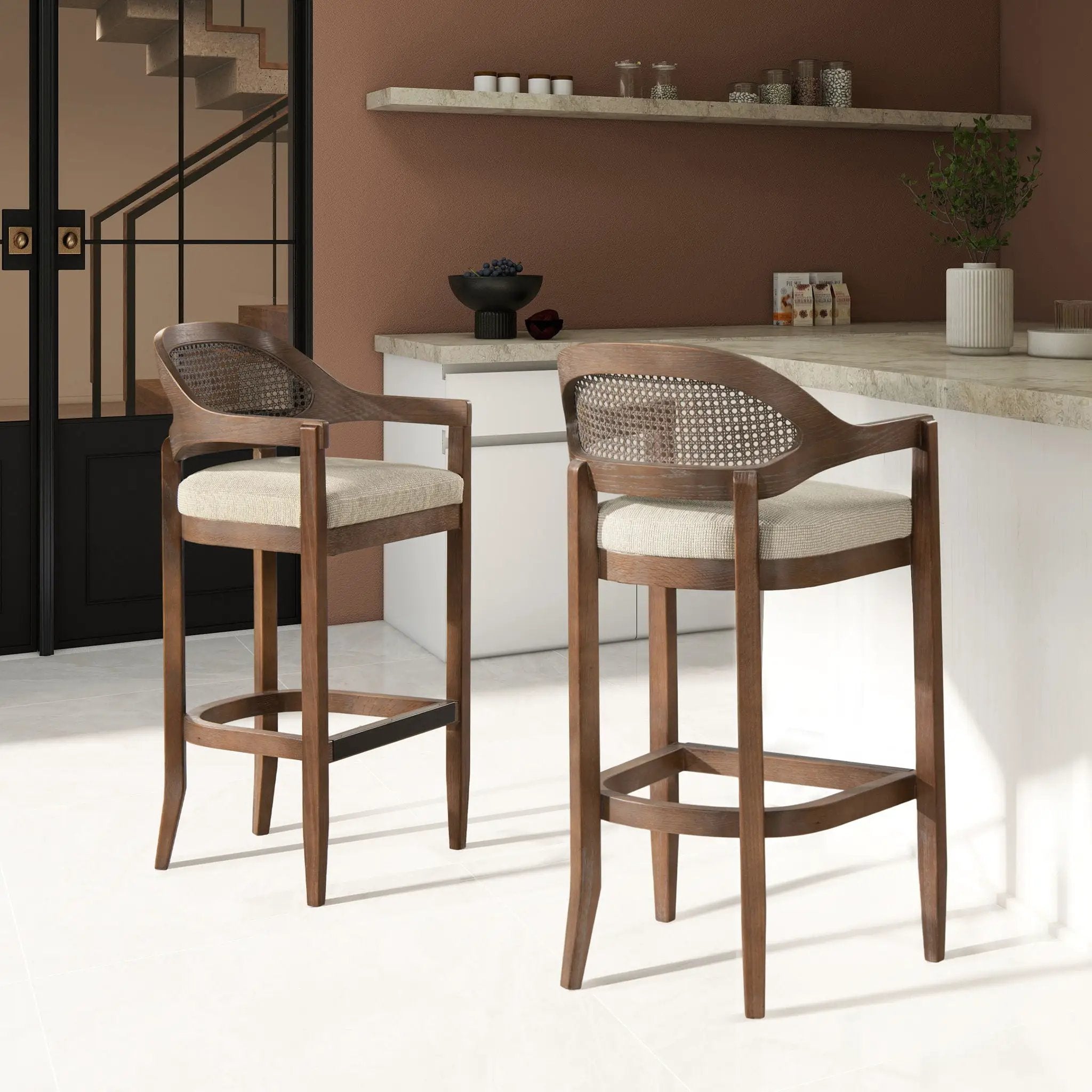 Americana - Mid-Century Modern Cane Back Counter Stool by HouseOfZazla