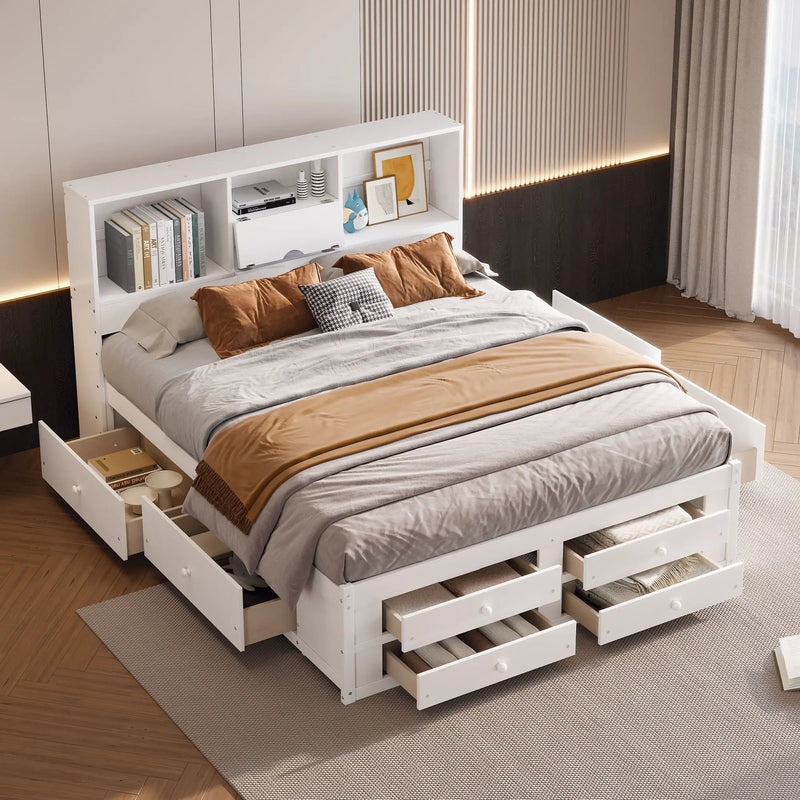 Platform Bed With Storage Headboard And 8 Drawers by Unique Piece Furniture
