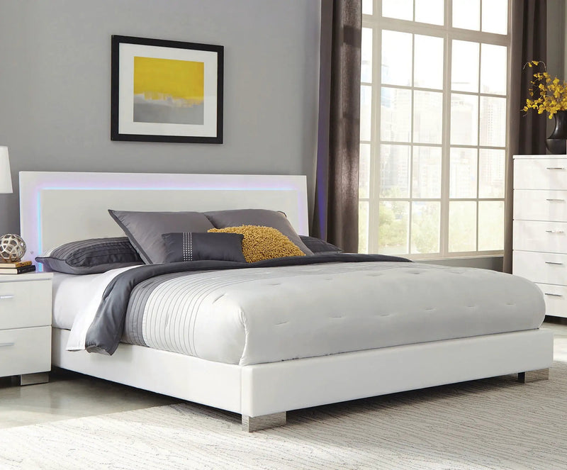 Felicity Wood California King LED Panel Bed White High Gloss by Unique Piece Furniture