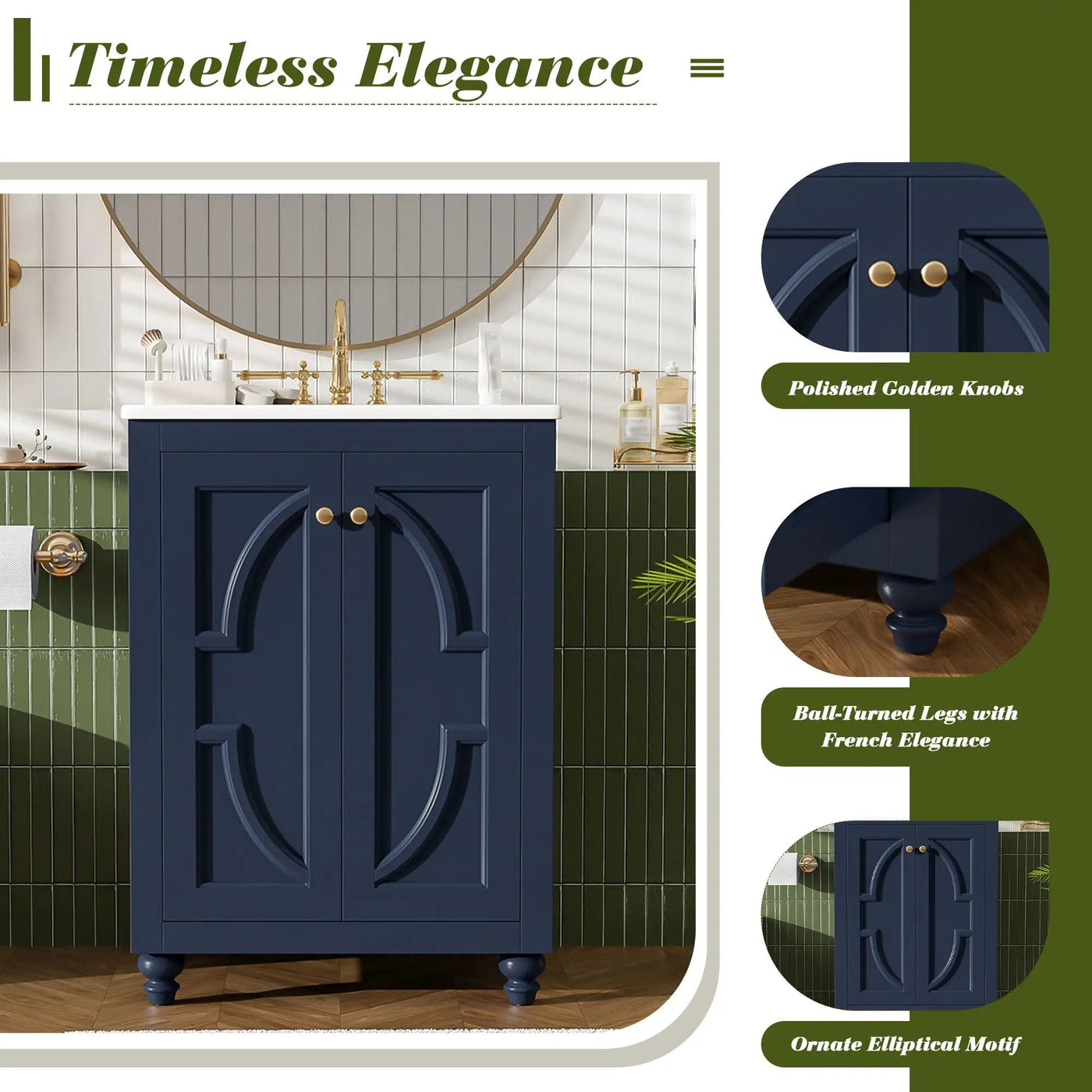 Bathroom Vanity With Ornate Elliptical Motif, Soft Close Hinges by HouseOfZazla