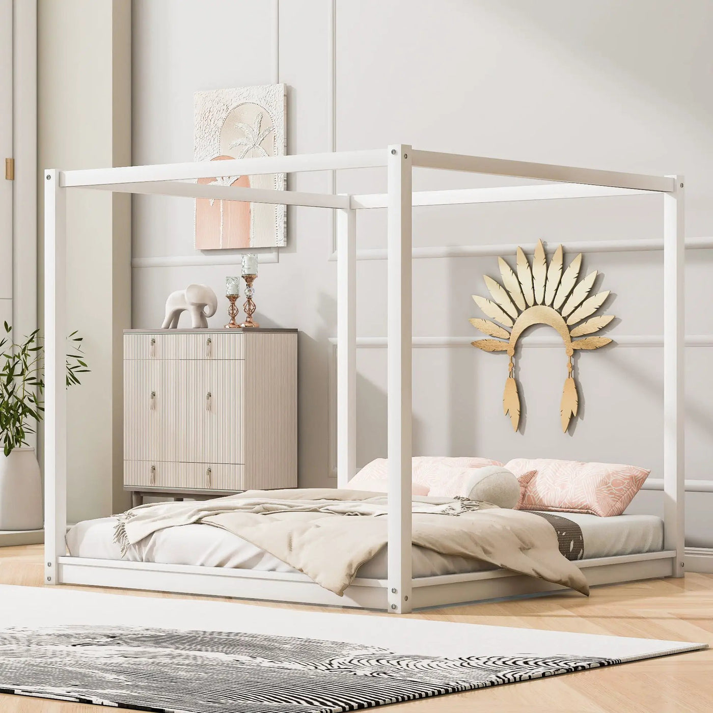 Wood Canopy Platform Bed With Support Legs And Airflow Slats by HouseOfZazla