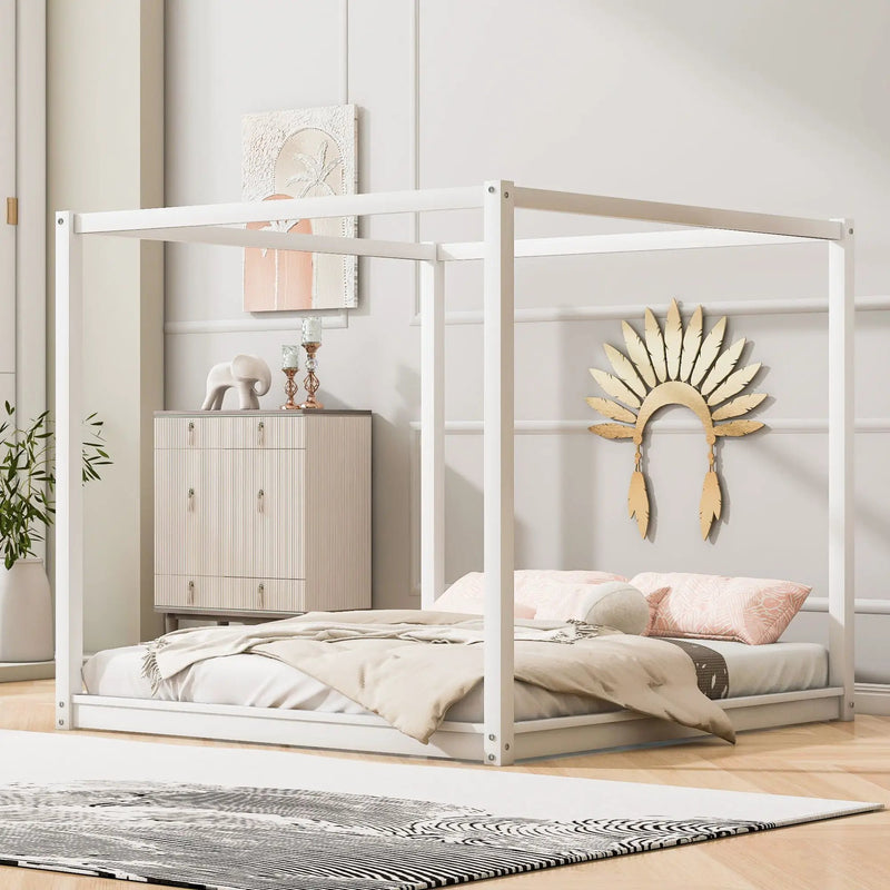 Wood Canopy Platform Bed With Support Legs And Airflow Slats by Unique Piece Furniture