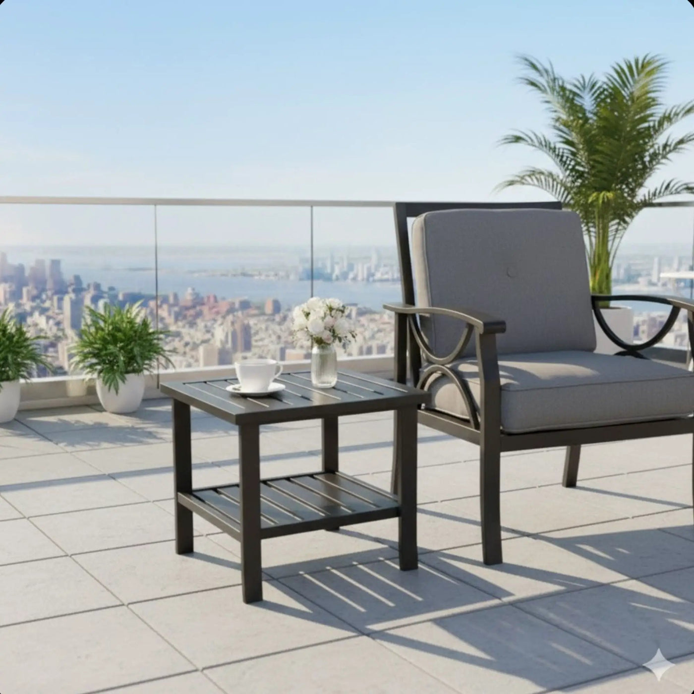 Square 2 Tier All-Weather Outdoor Side Table With Slatted Top by HouseOfZazla