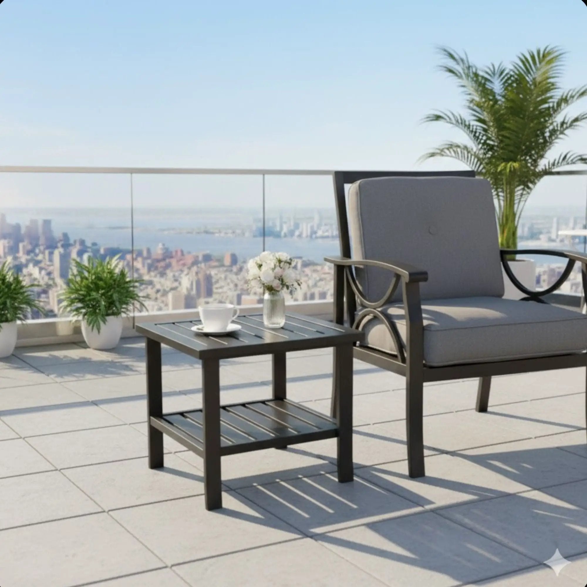 Square 2 Tier All-Weather Outdoor Side Table With Slatted Top by HouseOfZazla