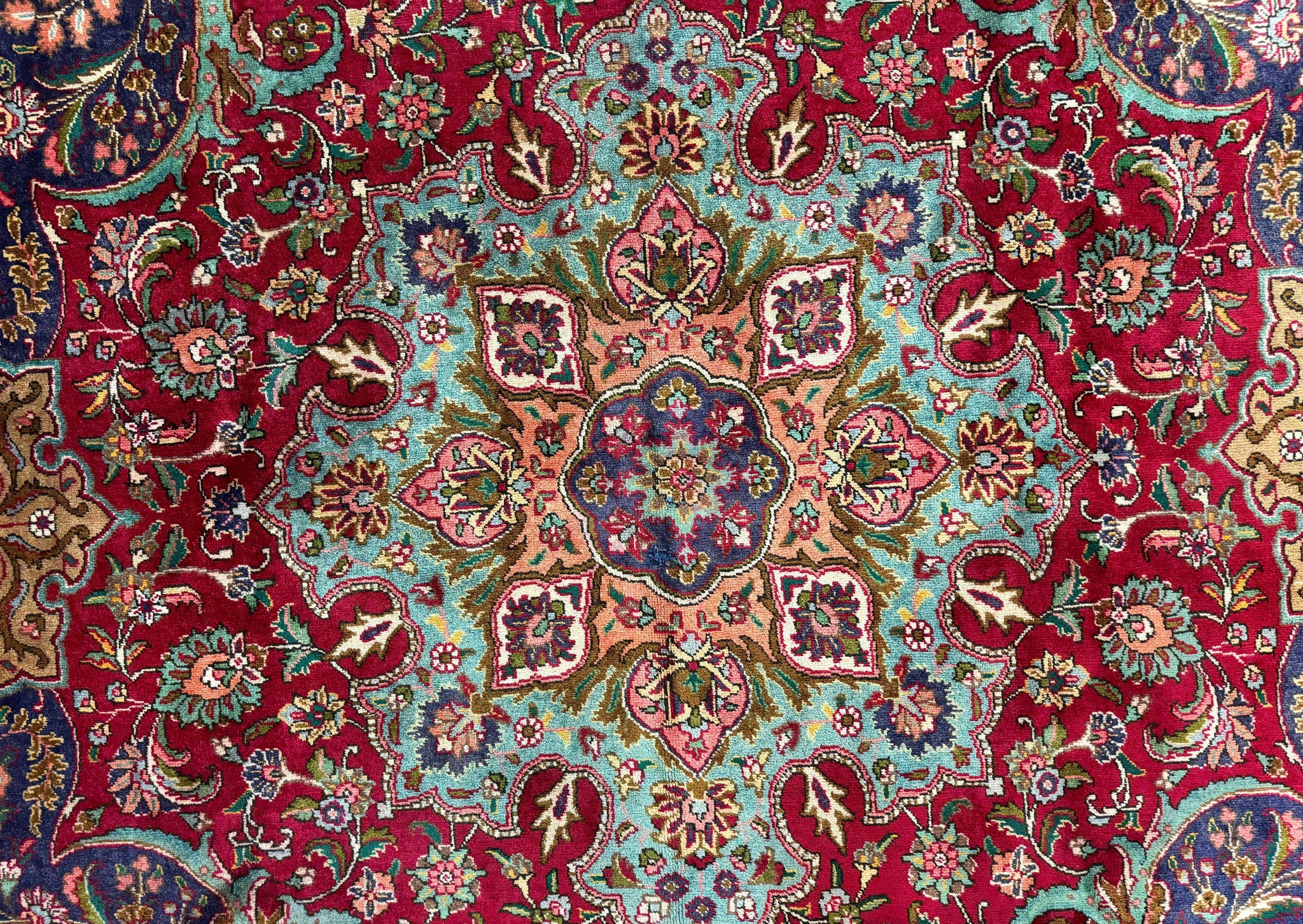 Wonderful Persian Tabriz Rug 10x14, Antique Persian Carpet, Handmade Wool Rug, Floral Medallion, Red Navy Blue, Colorful, Large Persian Area Rug by Jewel Rugs
