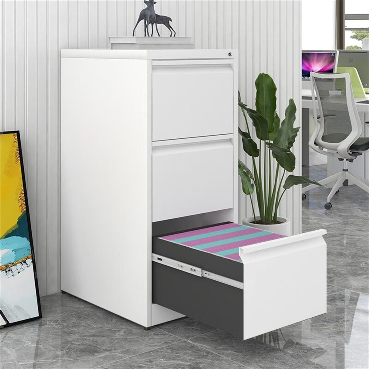 Durable Metal 3 Drawer File Cabinet With Lock For Office Storage, photo 20 of 28
