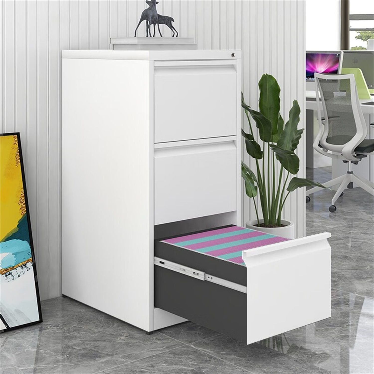 Durable Metal 3 Drawer File Cabinet With Lock For Office Storage by Unique Piece Furniture