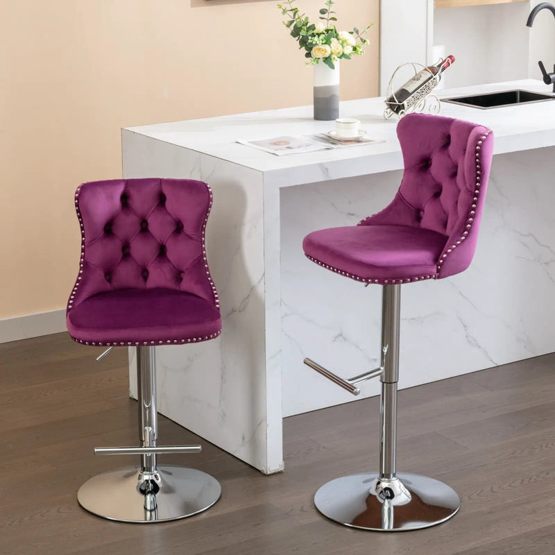 Swivel Barstools Adjusatble Seat Height From 25-33", Modern Upholstered Base Bar Stools With Backs Comfortable Tufted For Home Pub And Kitchen Island (Set of 2) by Unique Piece Furniture