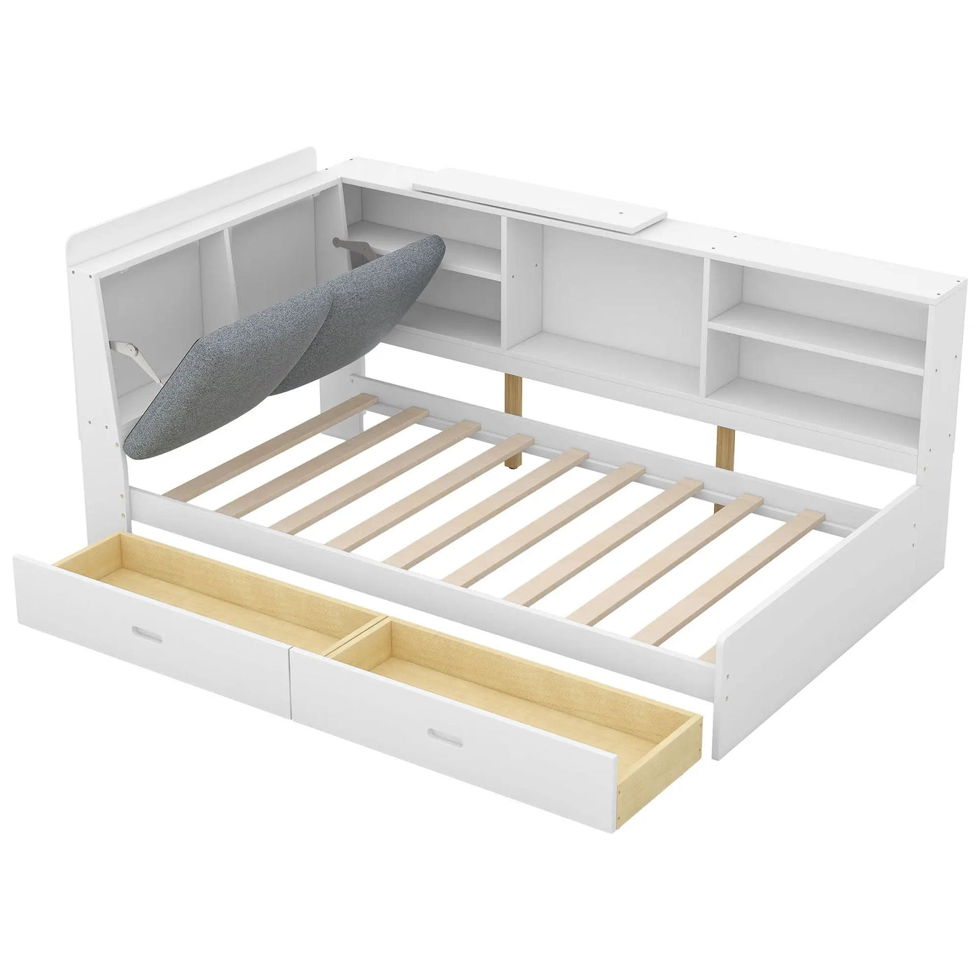 Platform Bed With Storage Headboard, Shelves And 2 Drawers by HouseOfZazla