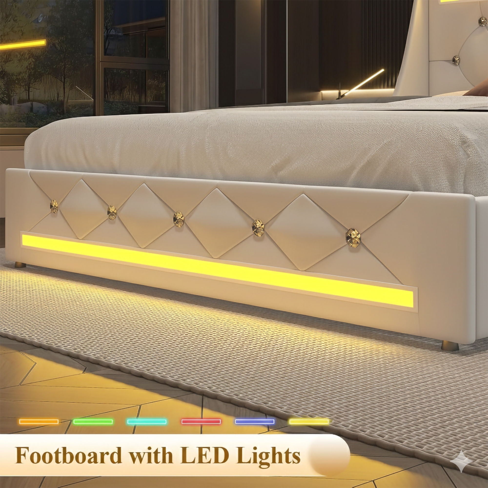 Wingback Upholstered Bed Frame With LED Lights, Charging Station by HouseOfZazla