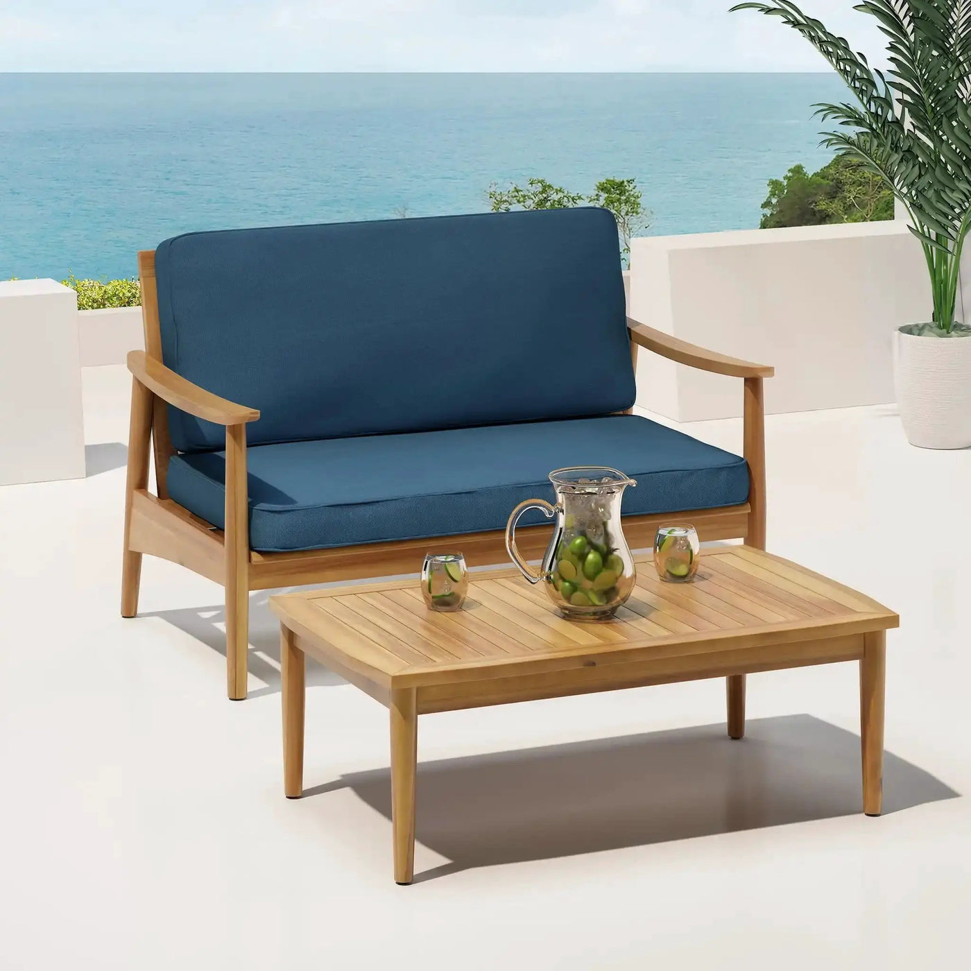 Outdoor Acacia Wood Loveseat Set With Coffee Table by HouseOfZazla