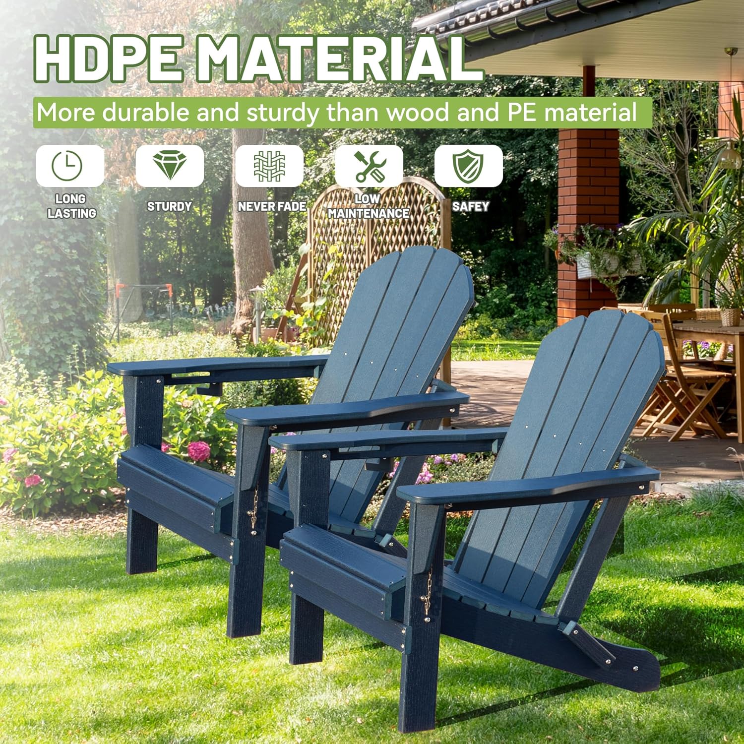 Adirondack Chairs Set of 2 - HDPE Plastic Outdoor Chairs by HouseOfZazla