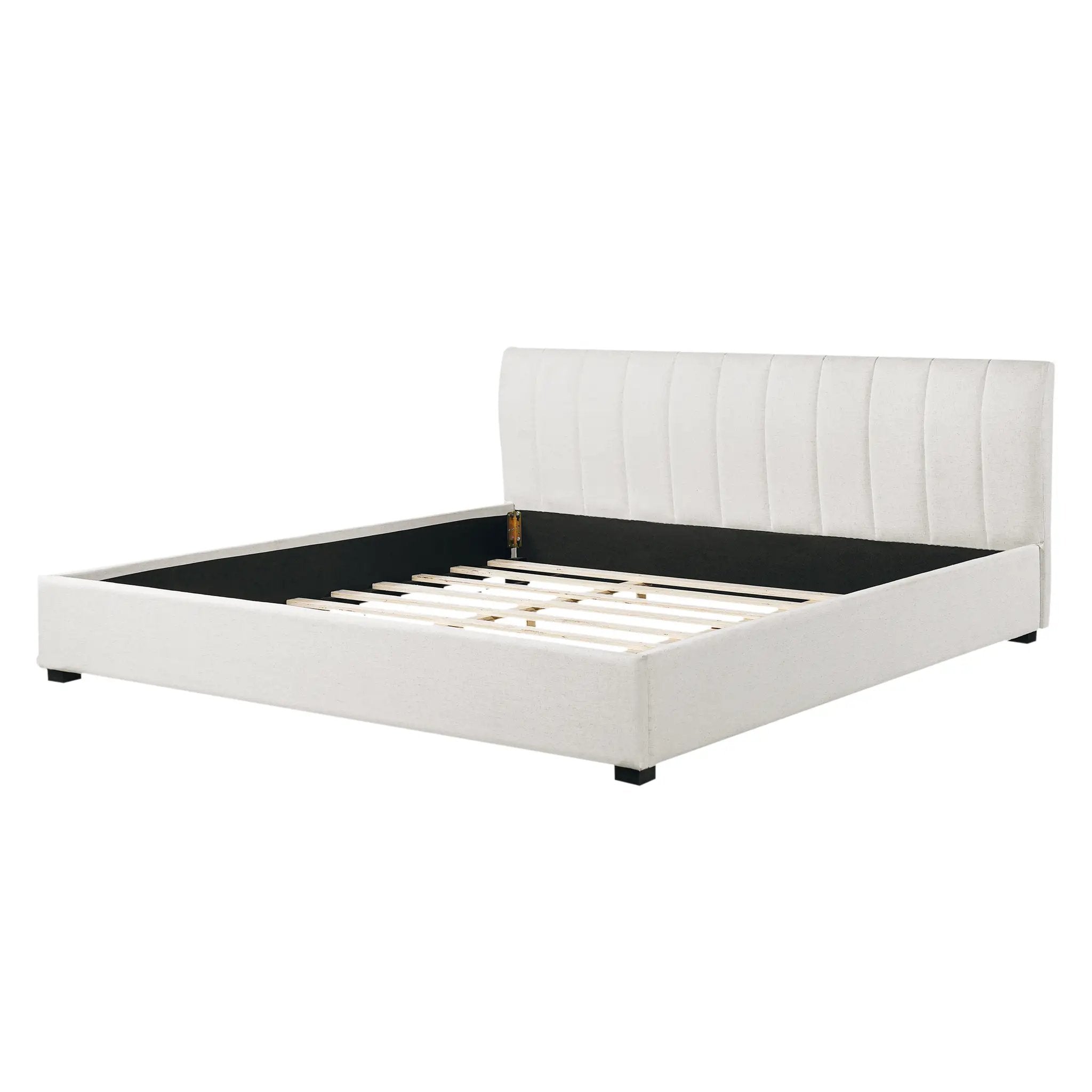 King Size Upholstered Bed Frame with Linen Blend Fabric by HouseOfZazla