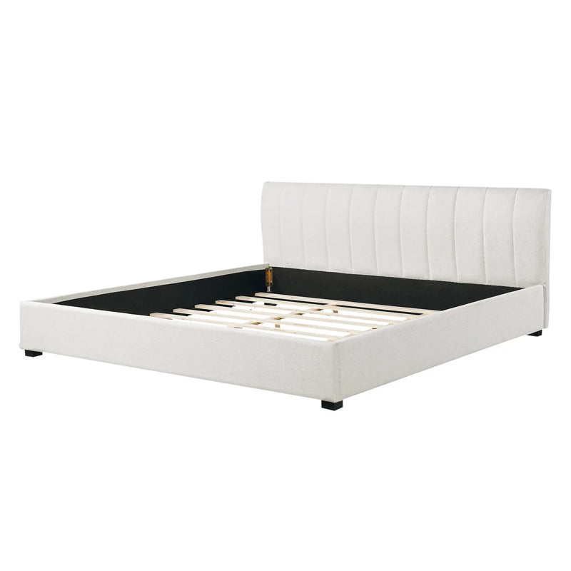 King Size Upholstered Bed Frame with Linen Blend Fabric by HouseOfZazla