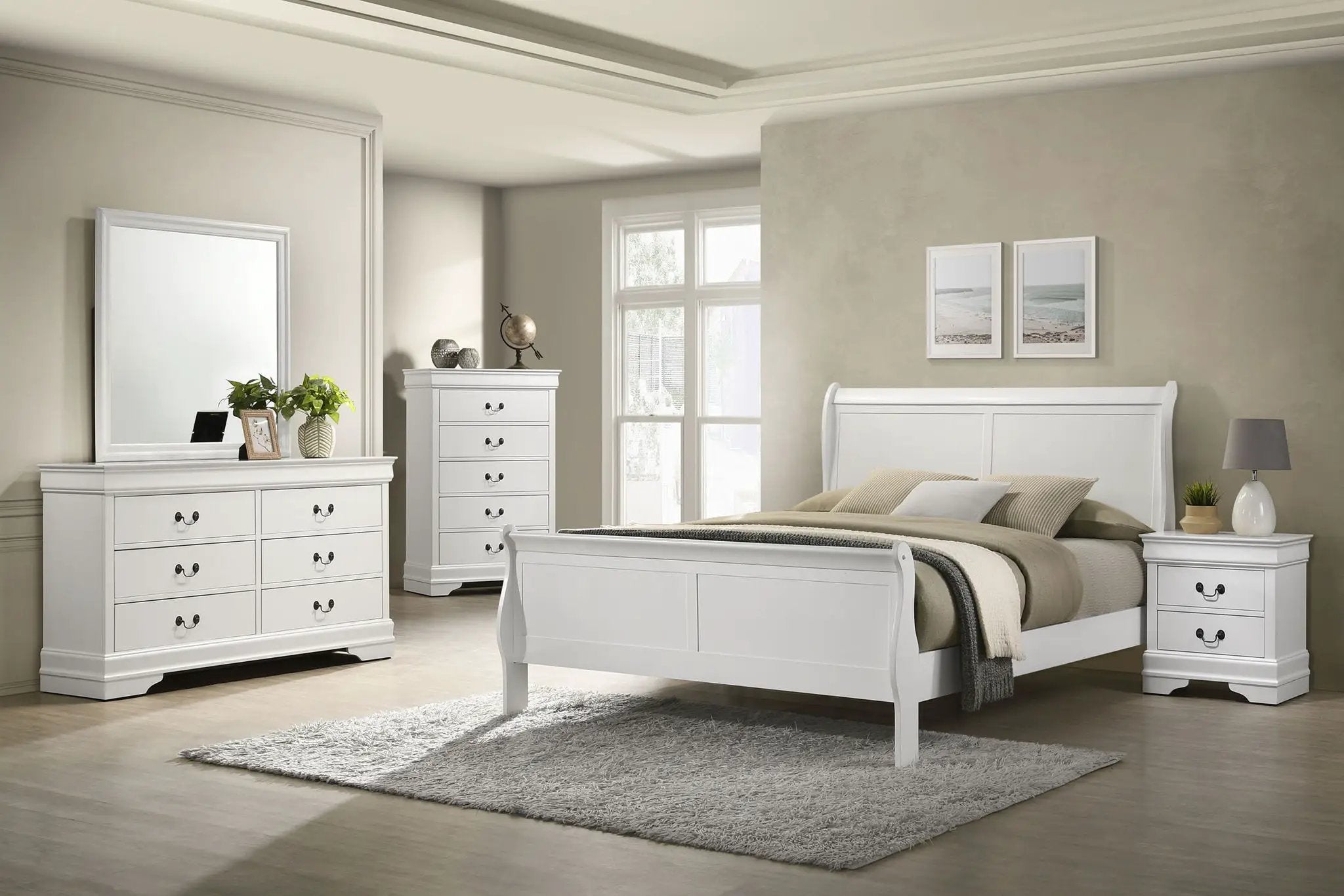 Louis Philippe 47-inch Eastern King Sleigh Panel Bed White by Unique Piece Furniture