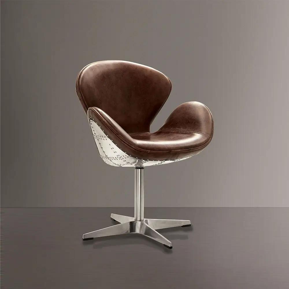 Brancaster - Accent Chair With Swivel - Retro Brown Top Grain Leather & Aluminum by Unique Piece Furniture