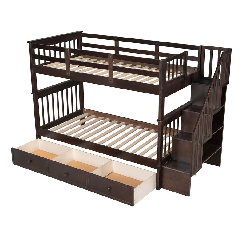 Stairway Bunk Bed With Storage And Guard Rail For Bedroom by HouseOfZazla