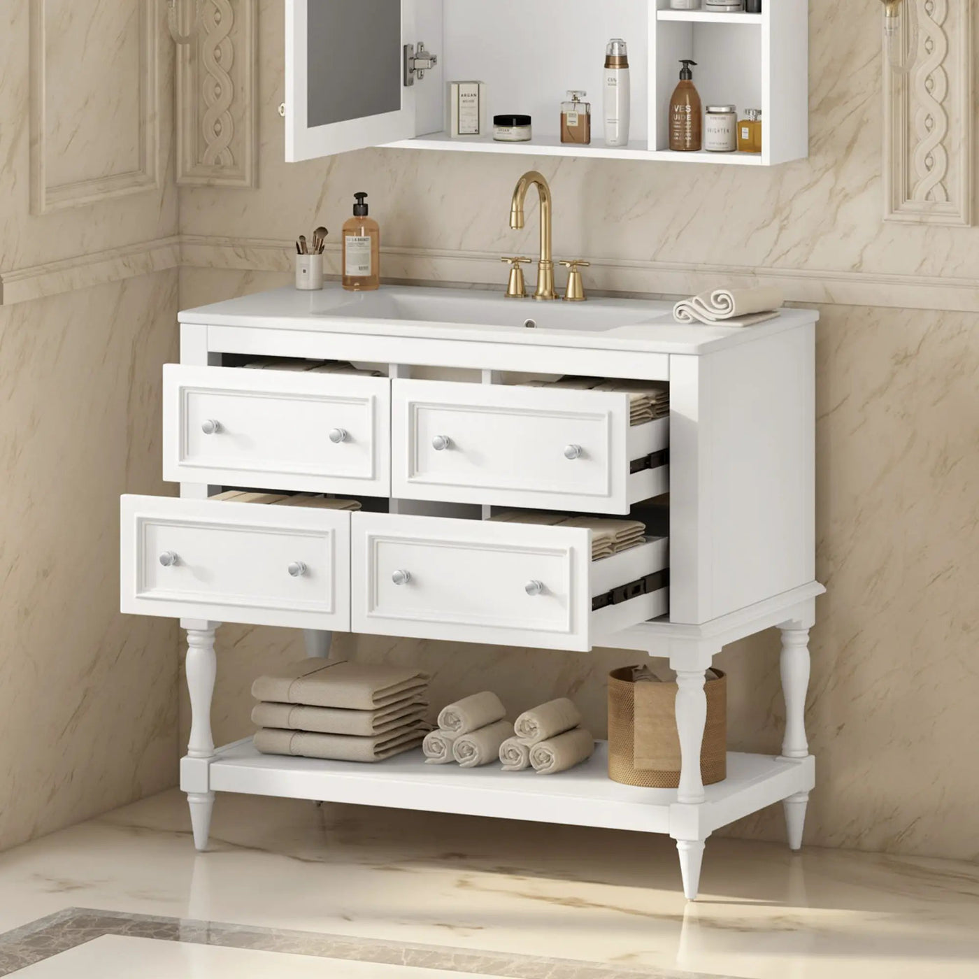 Bathroom Vanity Cabinet With Undermount Sink, 4 Drawer Set by Unique Piece Furniture