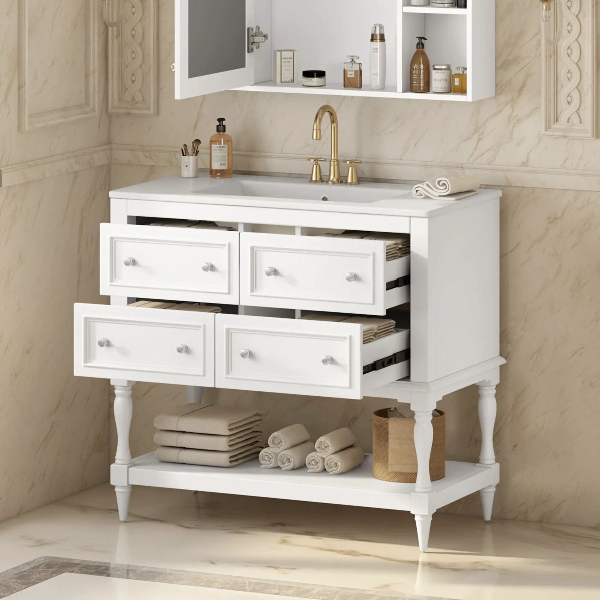 Bathroom Vanity Cabinet With Undermount Sink, 4 Drawer Set by Unique Piece Furniture