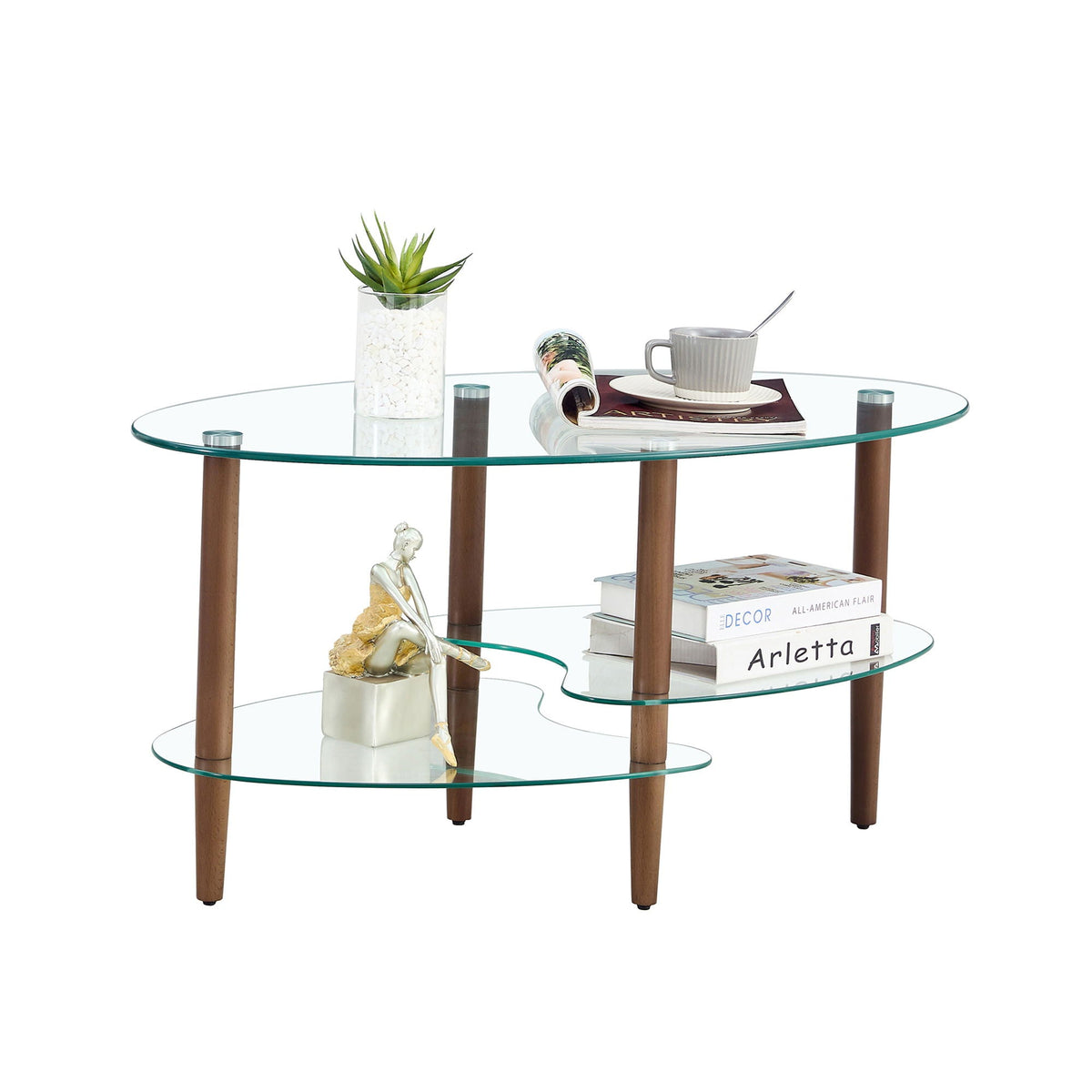 Transparent Oval Glass Coffee Table with 3-Layer Tempered Glass - White or Light Brown, photo 17 of 24