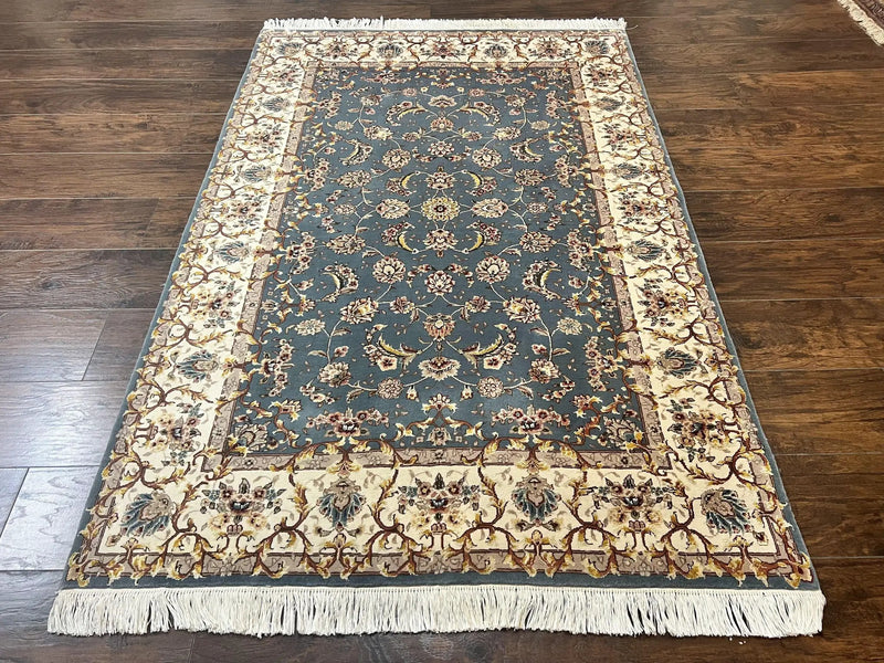 Sino Persian Rug 4x6, Very Fine Oriental Carpet, Handmade Rug 4 x 6, Floral Allover Vintage Traditional Wool & Silk Highlights, 200 KPSI by Jewel Rugs