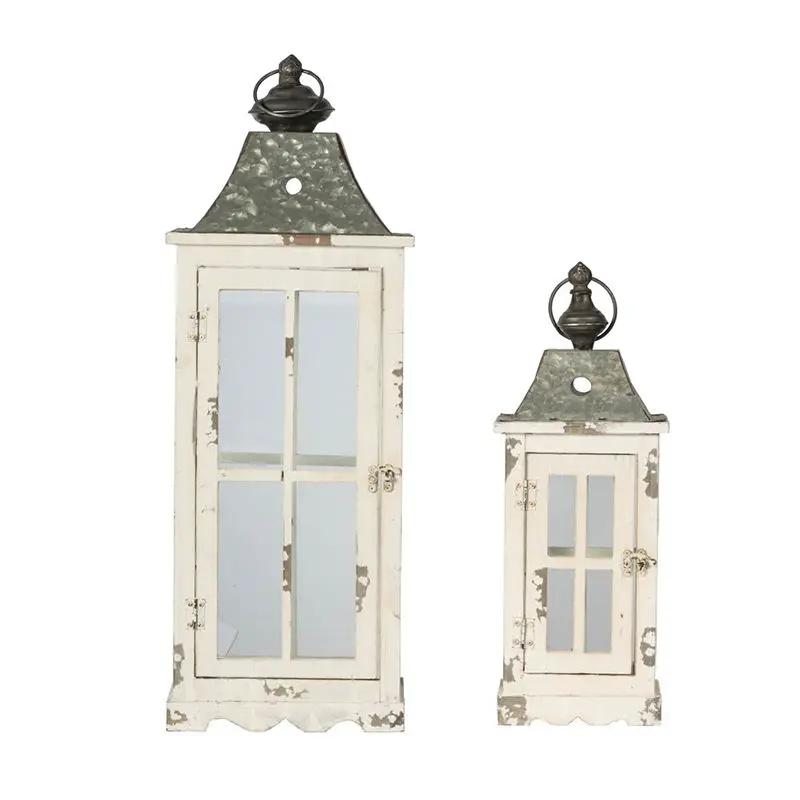 Wooden Candle Lantern Decorative, Hurricane Lantern Holder Decor For Indoor Outdoor, Home Garden - Ivory by HouseOfZazla