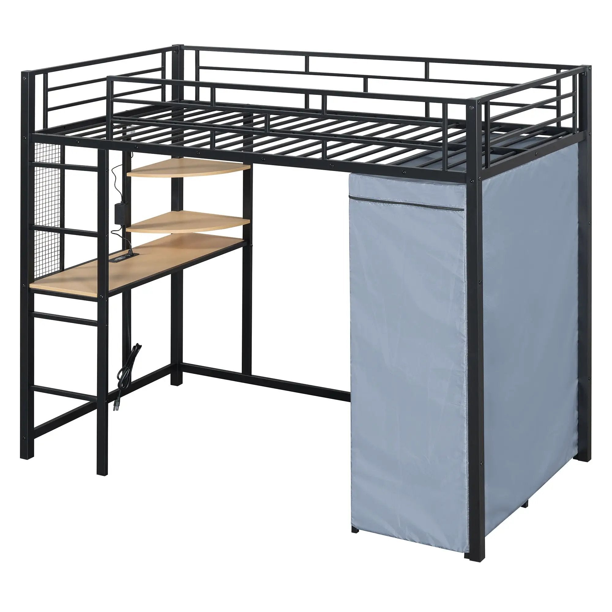Loft Bed With Desk, Shelves, Power Outlet, LED Light And Wardrobe by Unique Piece Furniture