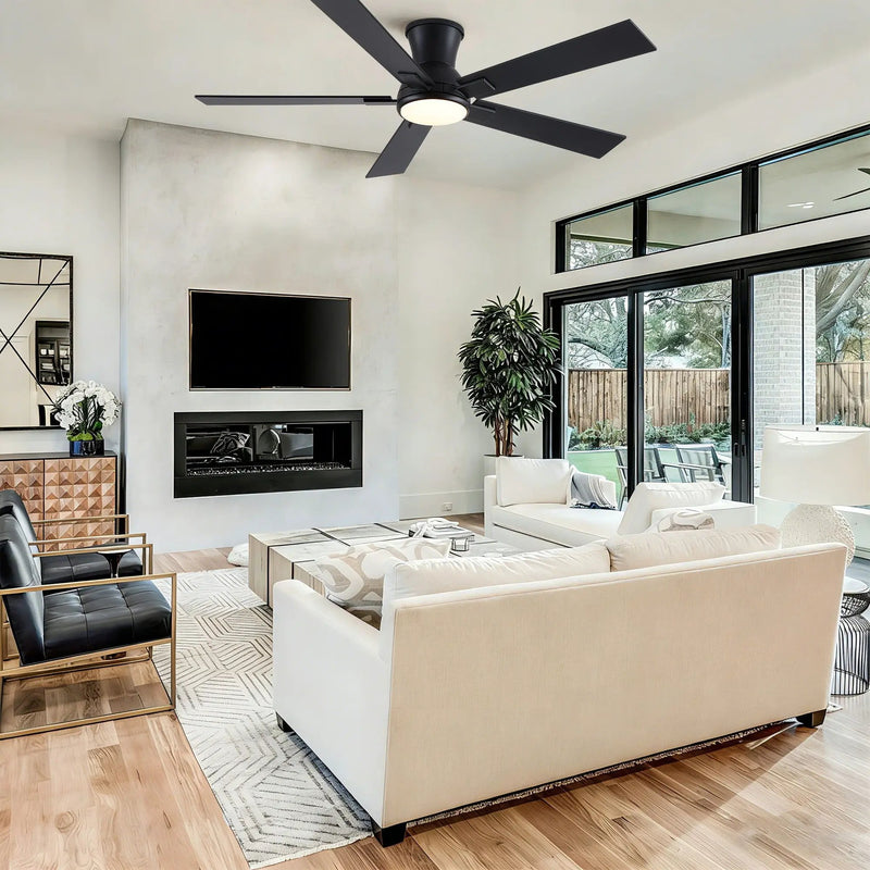 Low Profile Flush Mount Intergrated LED Ceiling Fan With Light And Reversible Quiet Motor by Unique Piece Furniture