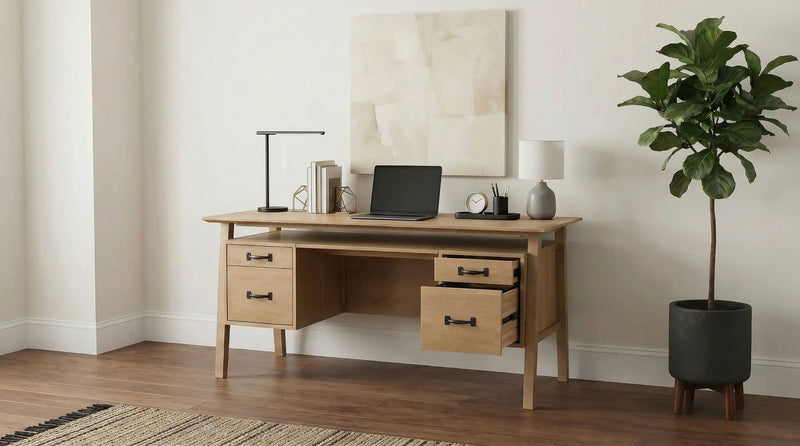 Goodson 64-inch 4-Drawer Double Pedestal Computer Desk Distressed Light Brown by Unique Piece Furniture