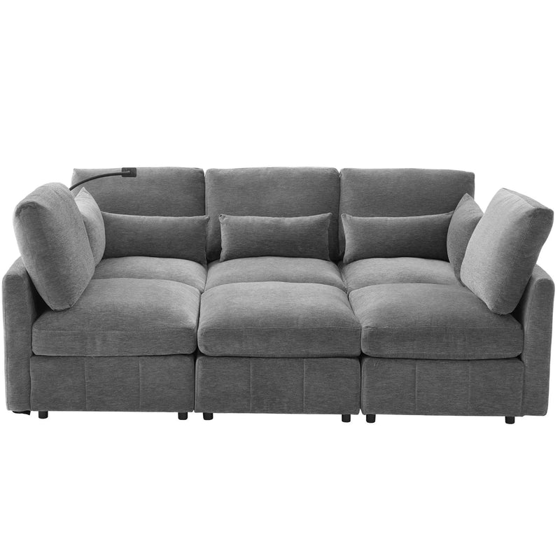 Modern Modular U-Shaped Sofa Bed With Movable Ottoman, USB Ports, Phone Holder by Unique Piece Furniture