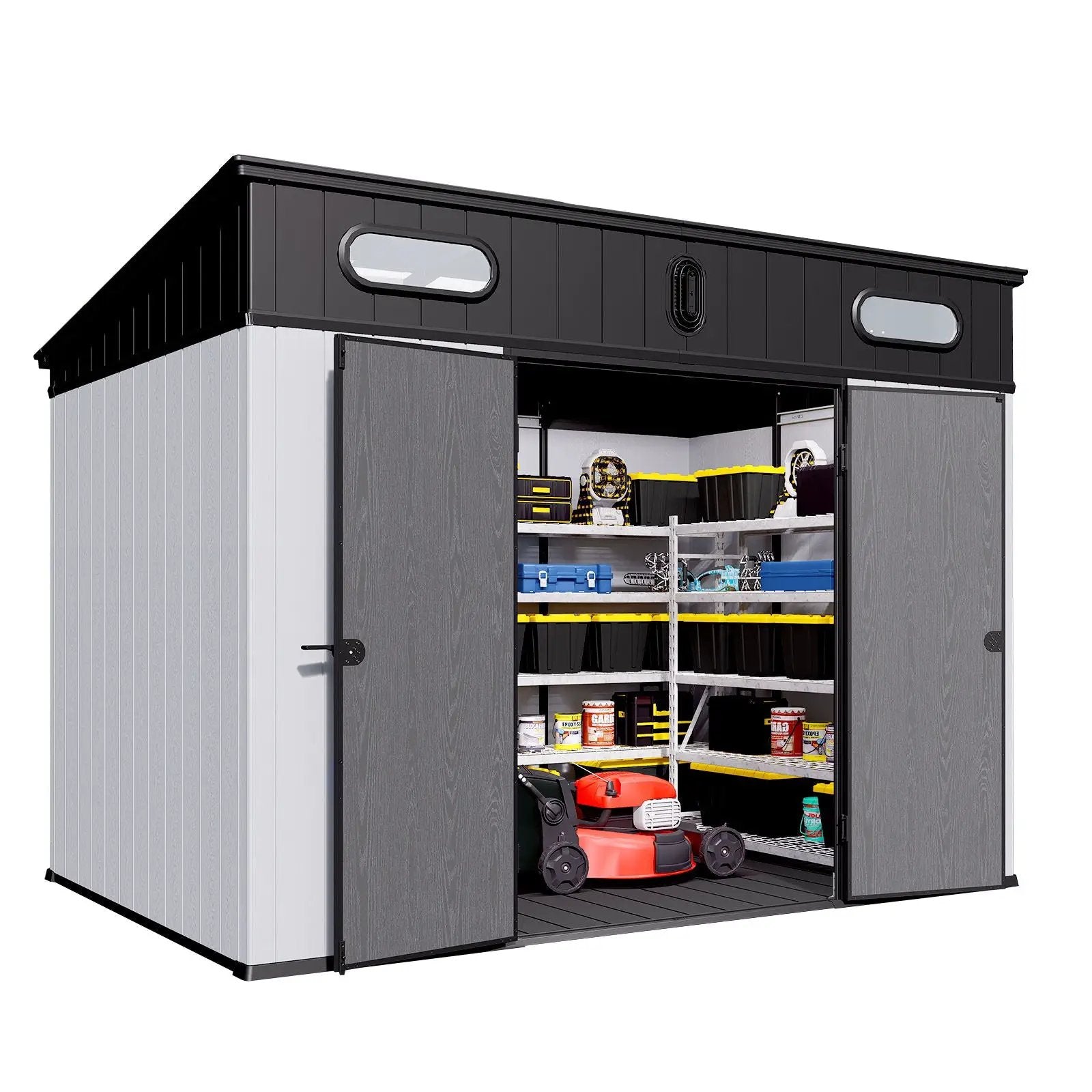10 Ft. W X 7 Ft. D Plastic Storage Shed With Floor - Black / Gray by HouseOfZazla