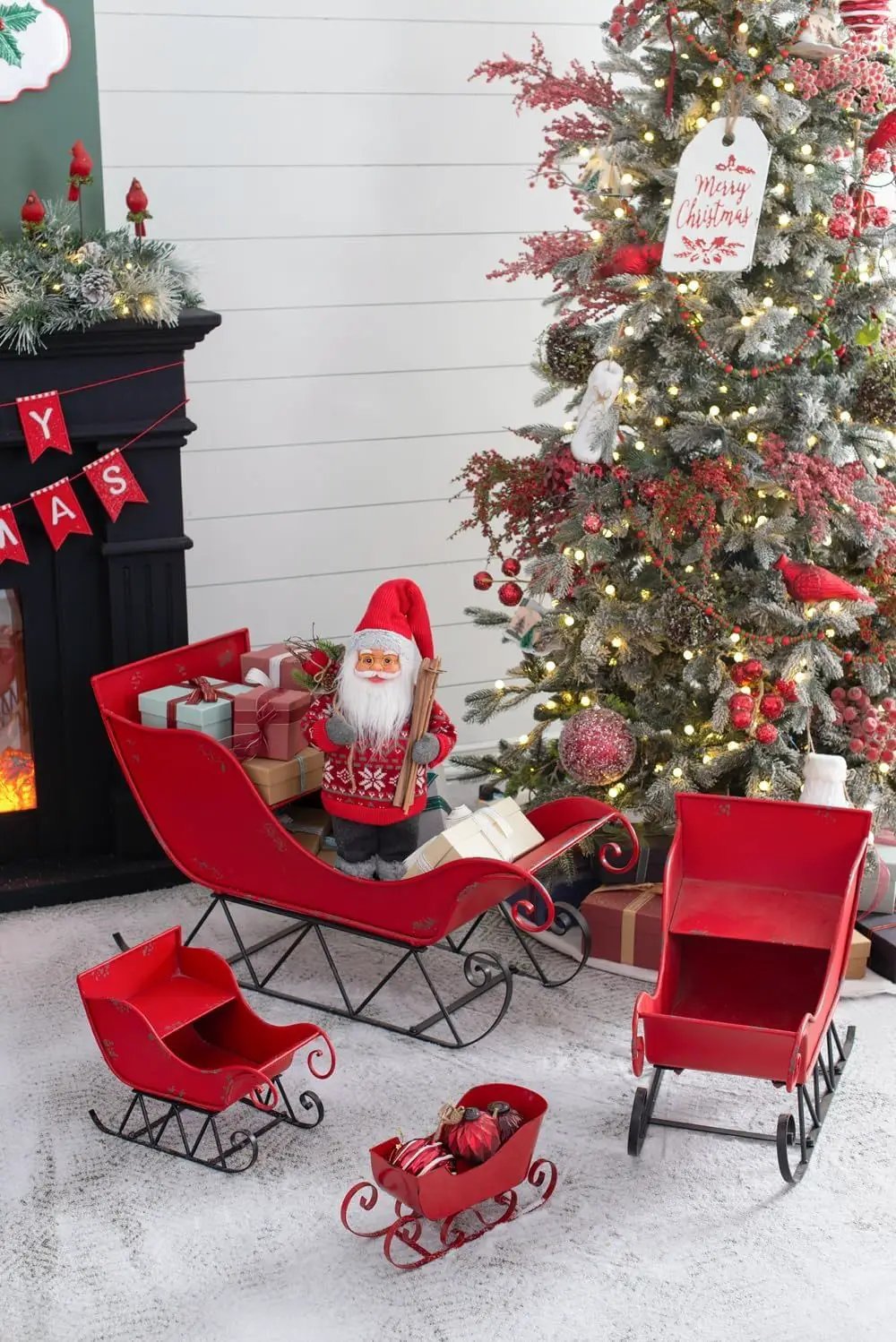 Iron Sleigh Large, Distressed Christmas Santa Sleigh Holiday Decoration by HouseOfZazla