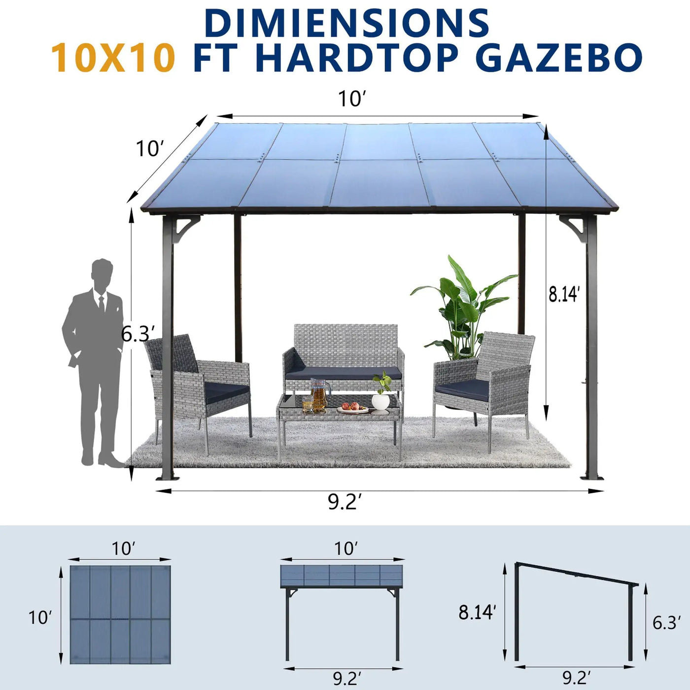 Wall Mounted Outdoor Pergola Gazebo, Heavy Duty Metal Awning With Roof by HouseOfZazla