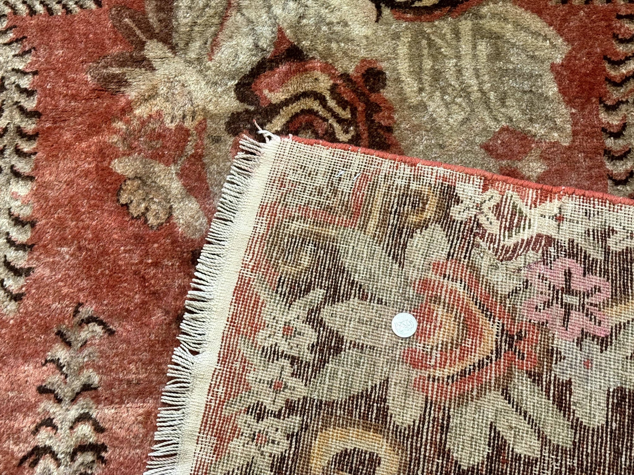 Khotan Rug 5x9, Terracotta and Brown, Floral, Chinese Wool Carpet, Antique Rug by Jewel Rugs