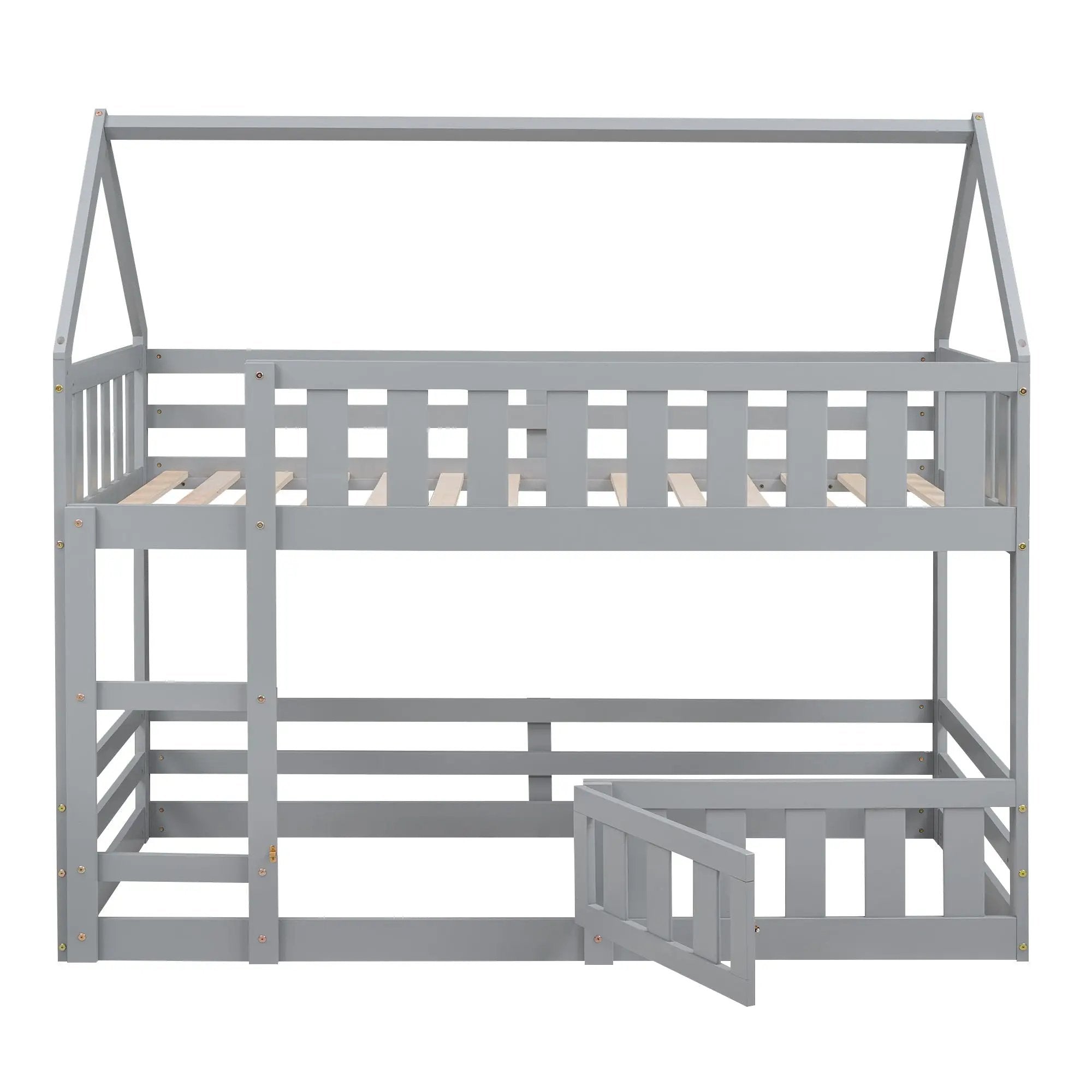 Twin Over Twin House Bunk Bed With Fence And Door by HouseOfZazla