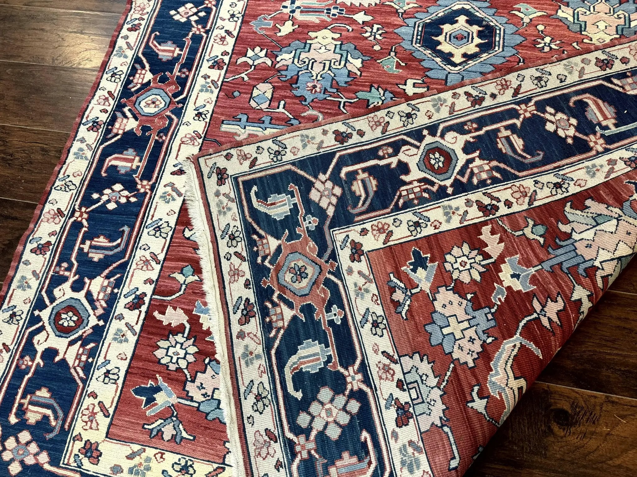 Turkish Flatweave Rug 6x9, Heriz Design, Red and Blue by Jewel Rugs