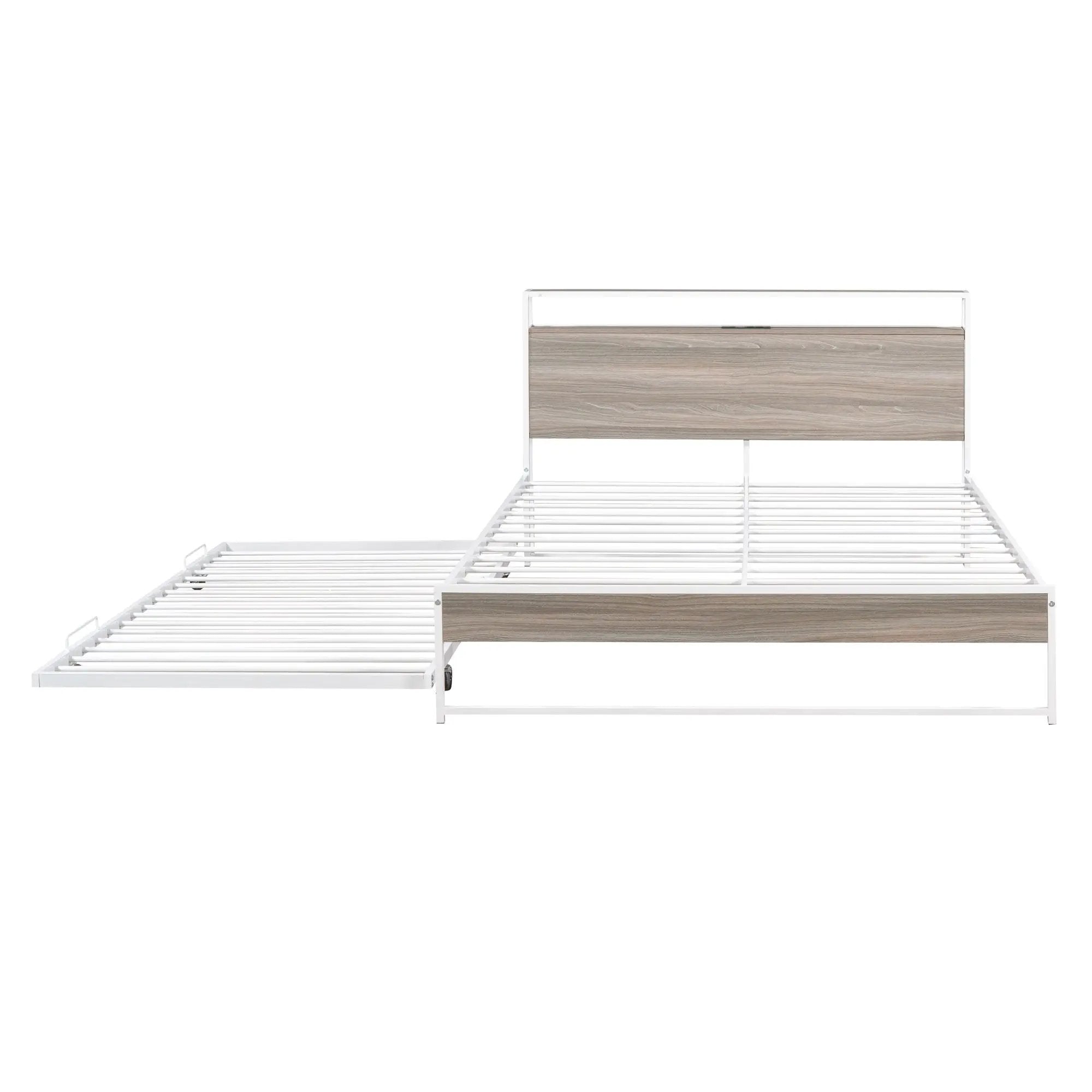 Platform Bed Frame With Trundle, USB Ports And Slat Support, No Box Spring Needed by HouseOfZazla