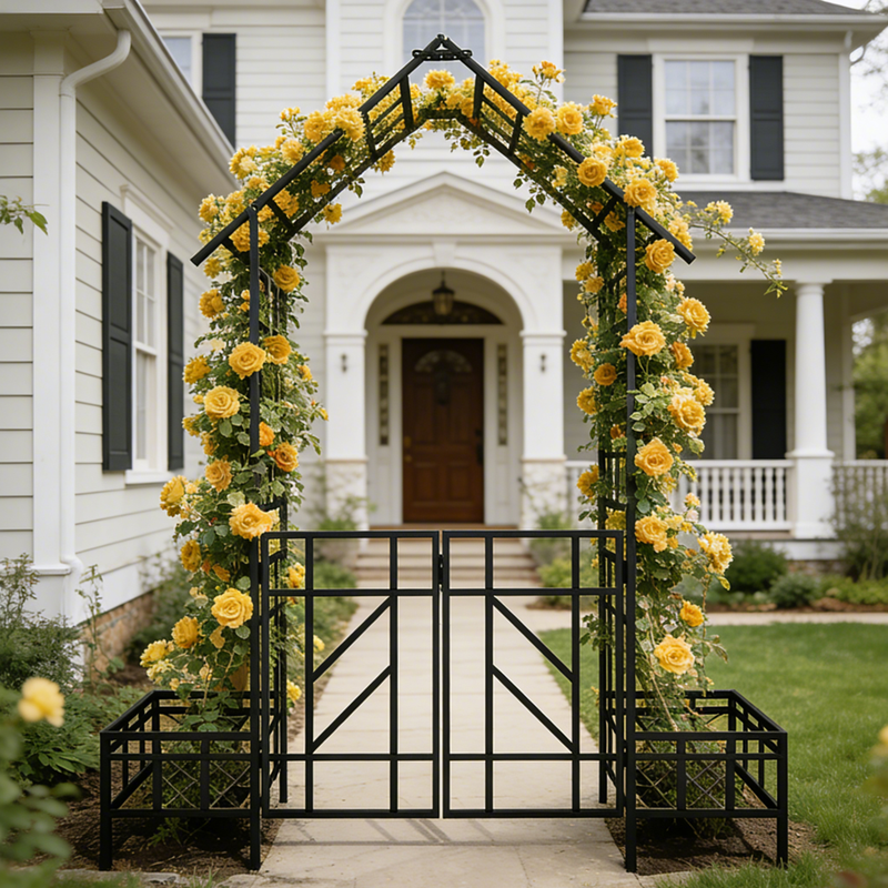 Metal Garden Arch with Gate and Planter for Climbing Plants by HouseOfZazla