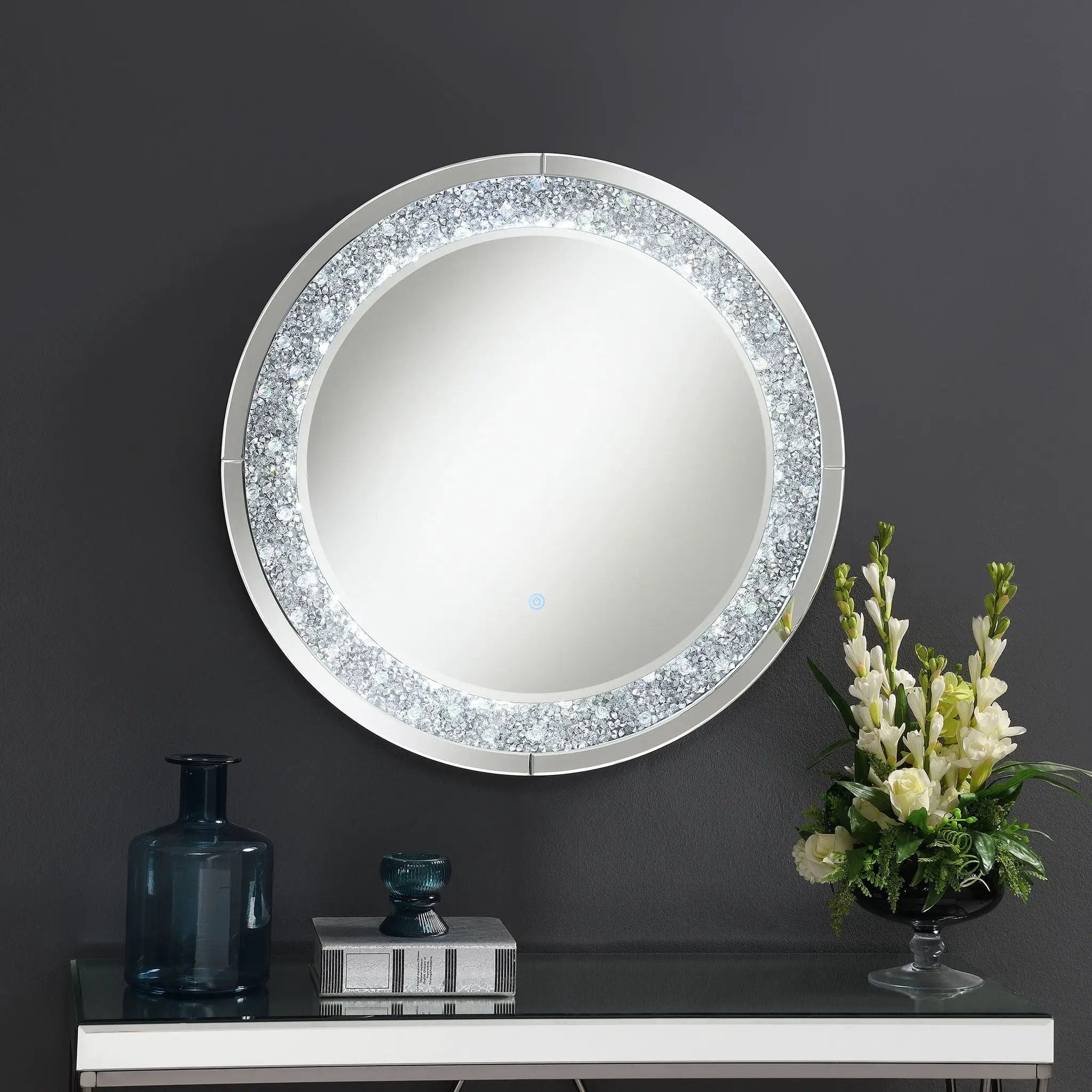 Lixue 32 x 32 Inch Round Wall Mirror LED Lighting Silver by Unique Piece Furniture