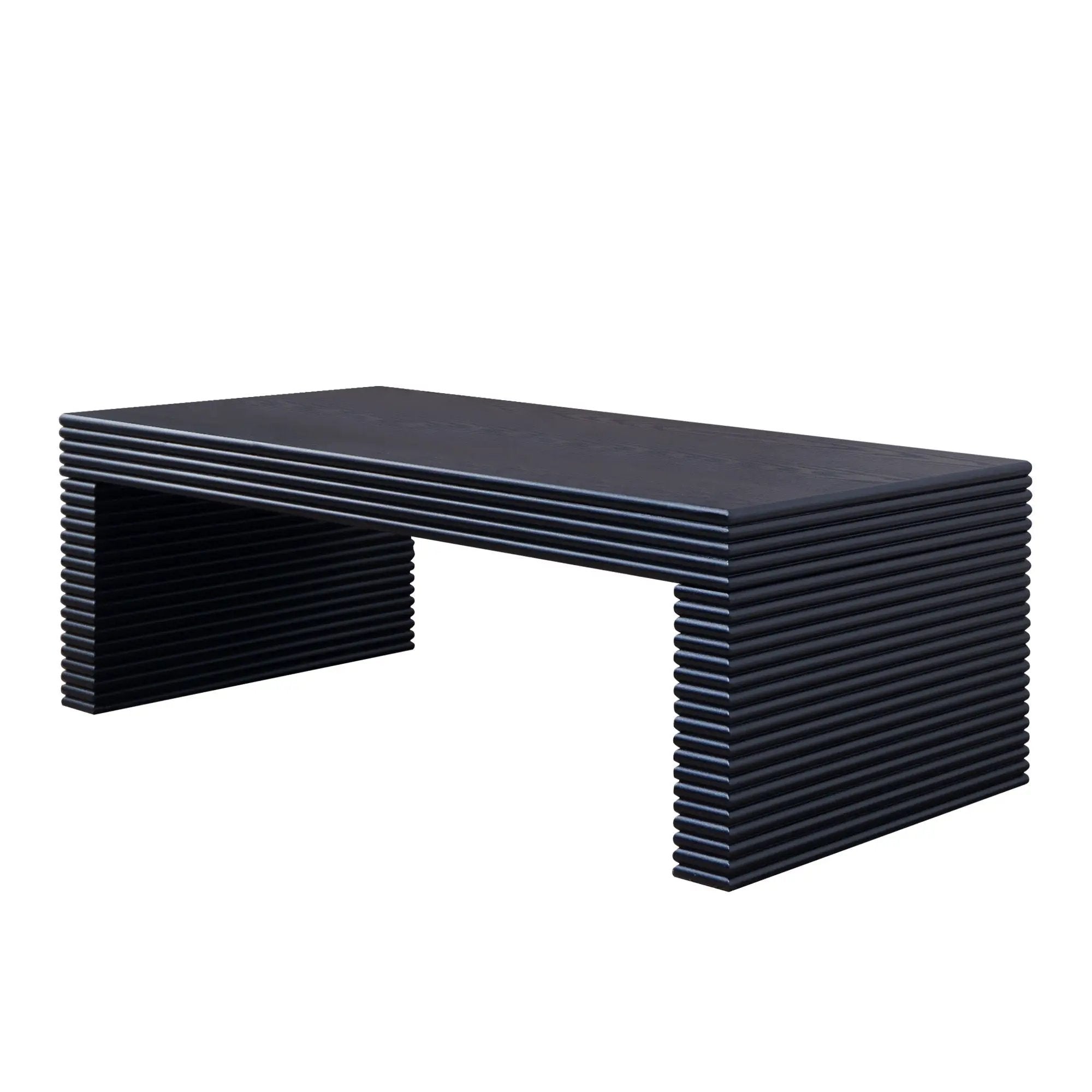 Modern Ribbed Coffee Table, Rectangular Low Profile Center Table For Living Room - Black by Unique Piece Furniture