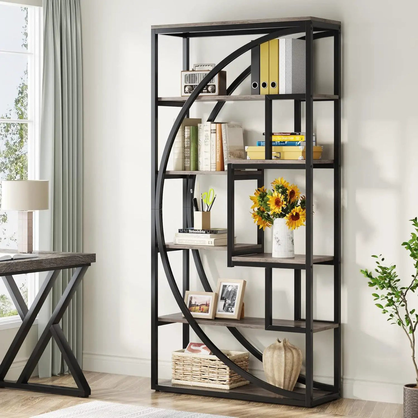 5 Tier Etagere Bookshelf With 8 Open Shelves Organizer For Living Room by HouseOfZazla