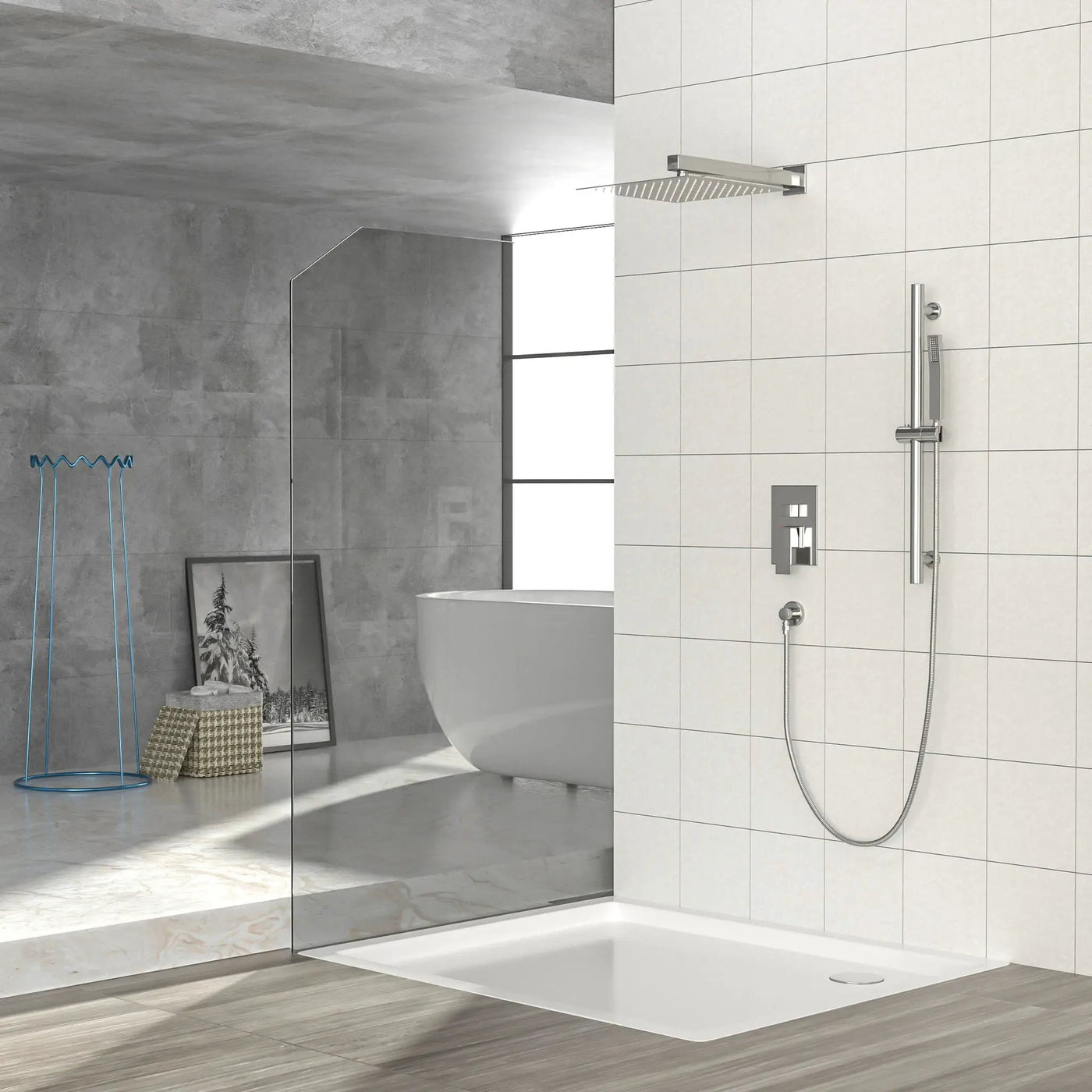 Modern Shower System With Adjustable Slide Bar, Stainless Steel And Brass Construction by HouseOfZazla