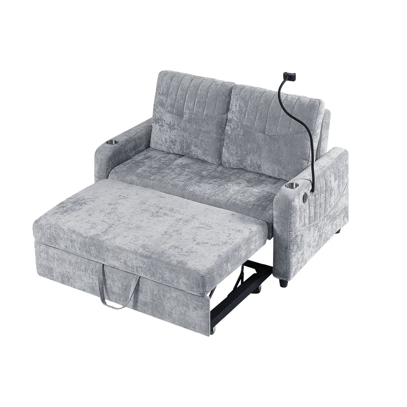 Modern Loveseat Pull Out Sofa Bed With Adjustable Backrest, Two Cup Holders, A Phone Holder, Three Charging Ports And Side Storage Pockets For Living Room by Unique Piece Furniture