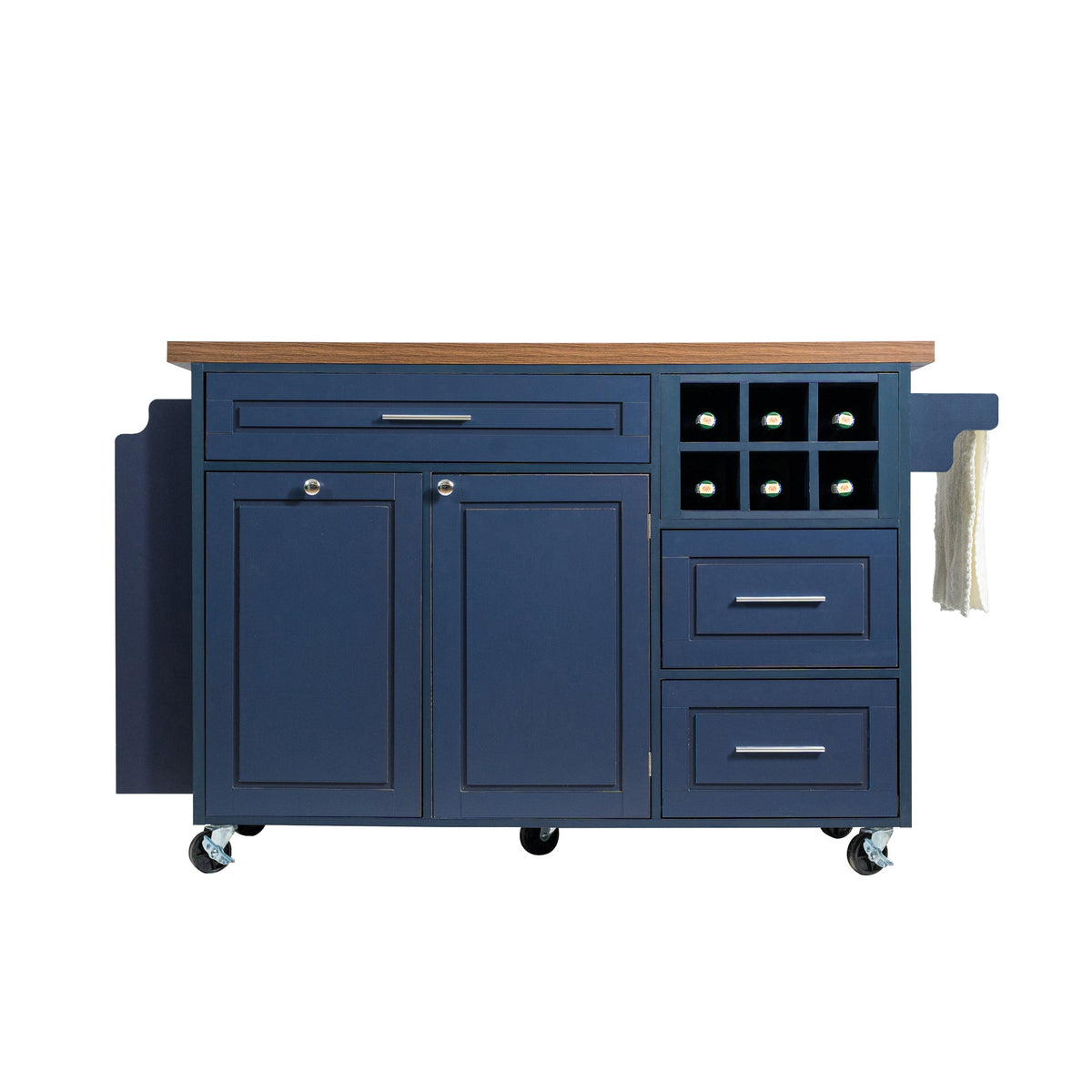 Rolling Kitchen Island Cart with Drop-Leaf and Rubber Wood Top - Natural, photo 9 of 10