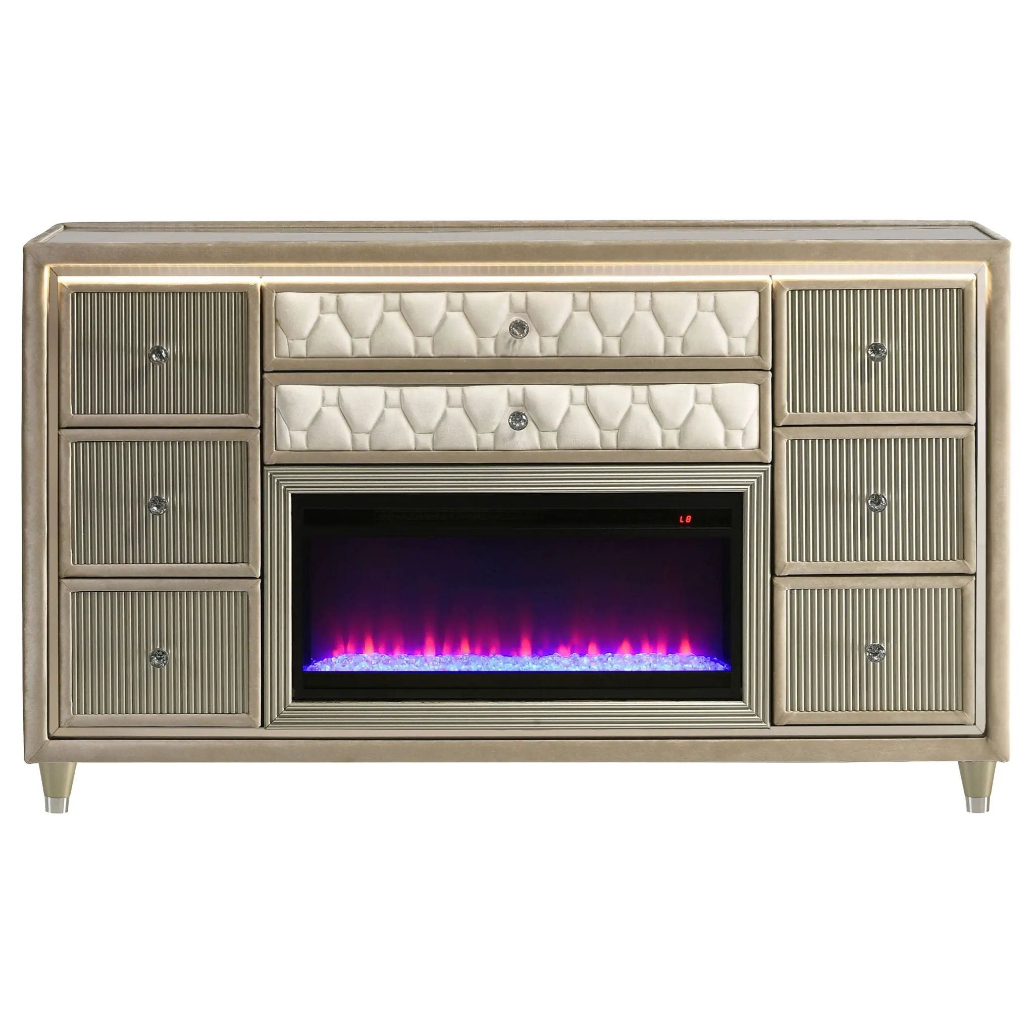 Lorient 8-drawer LED Bedroom Flame Box Dresser Ivory Camel by Unique Piece Furniture