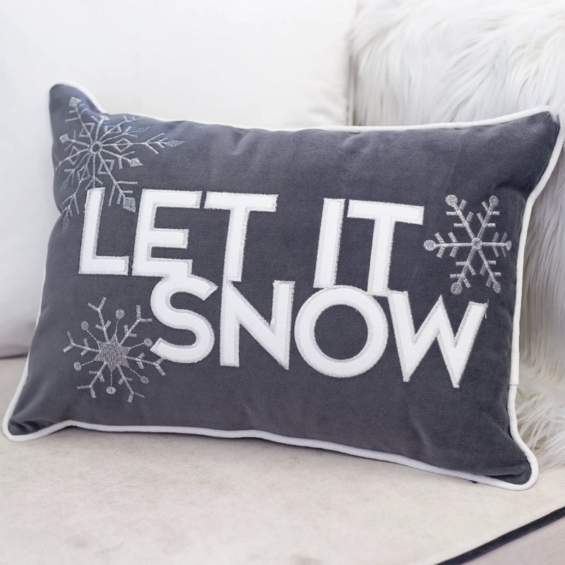Nneka Let It Snow Gray Velvet Lumbar Pillow with Insert 14x20 by HouseOfZazla