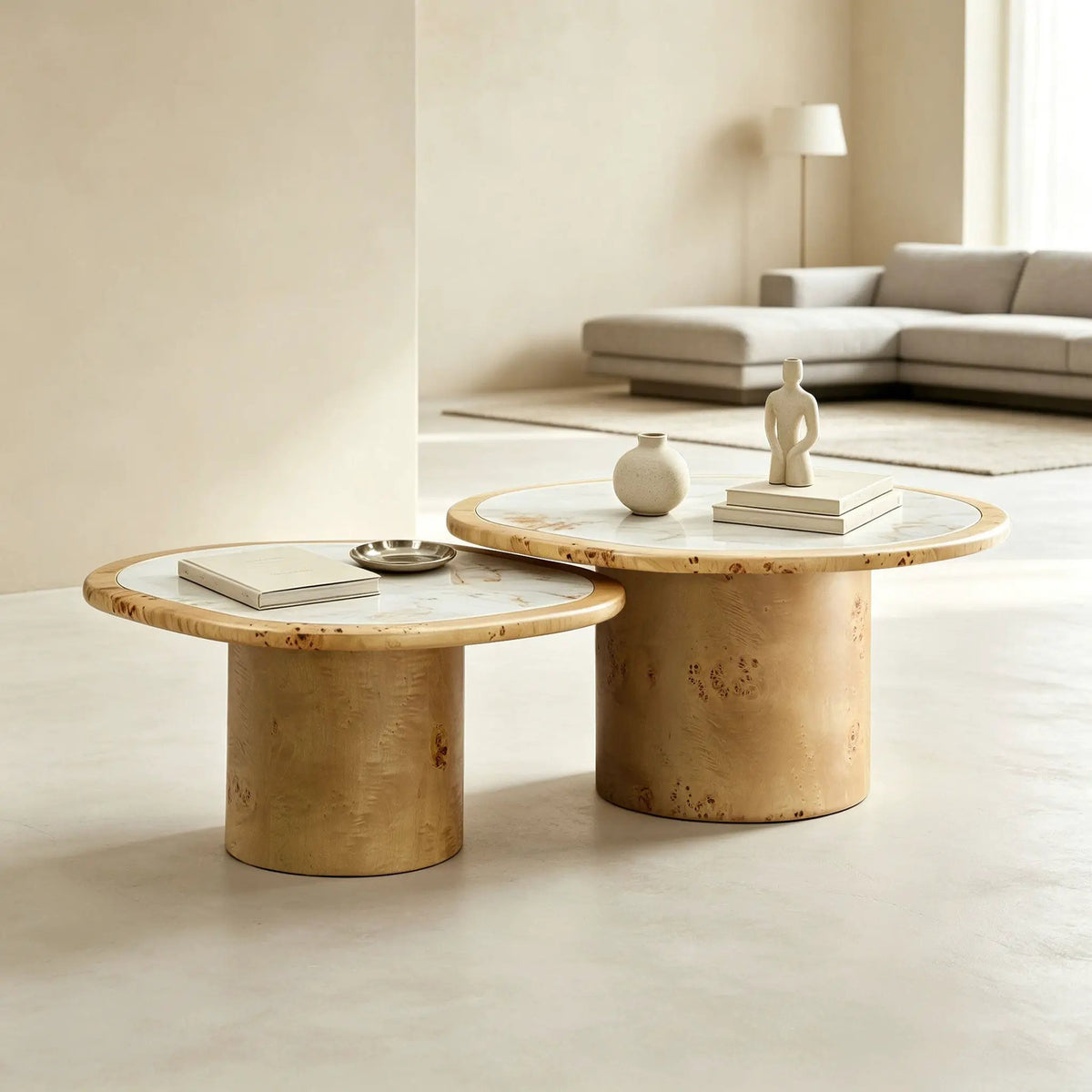 Irregular Coffee Table Set - 2pcs Burl Wood Veneer by HouseOfZazla